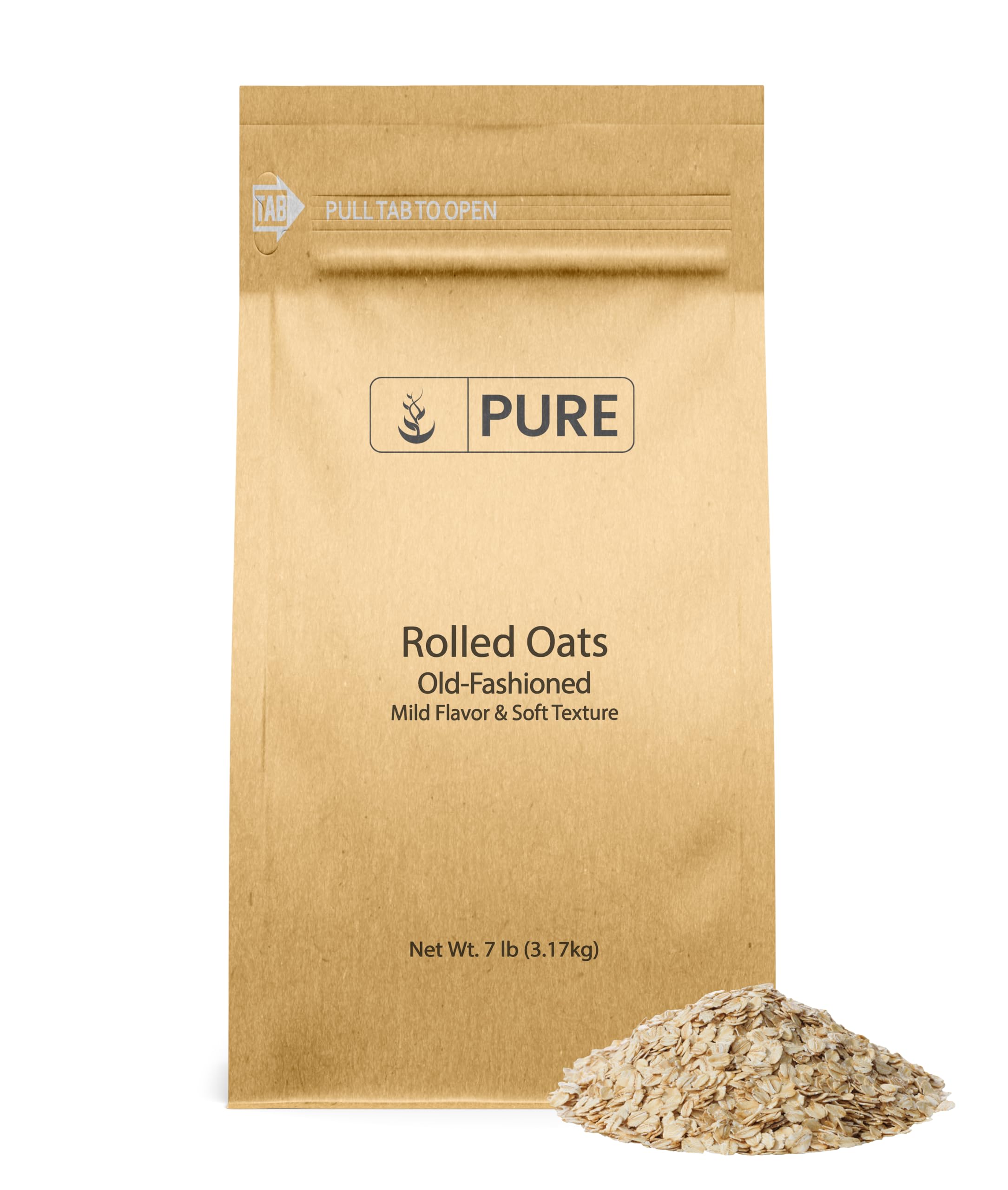 Pure Original Ingredients Rolled Oats (7 lb) Old Fashioned, Mild Flavor, Soft Texture, Resealable Eco-Friendly Packaging