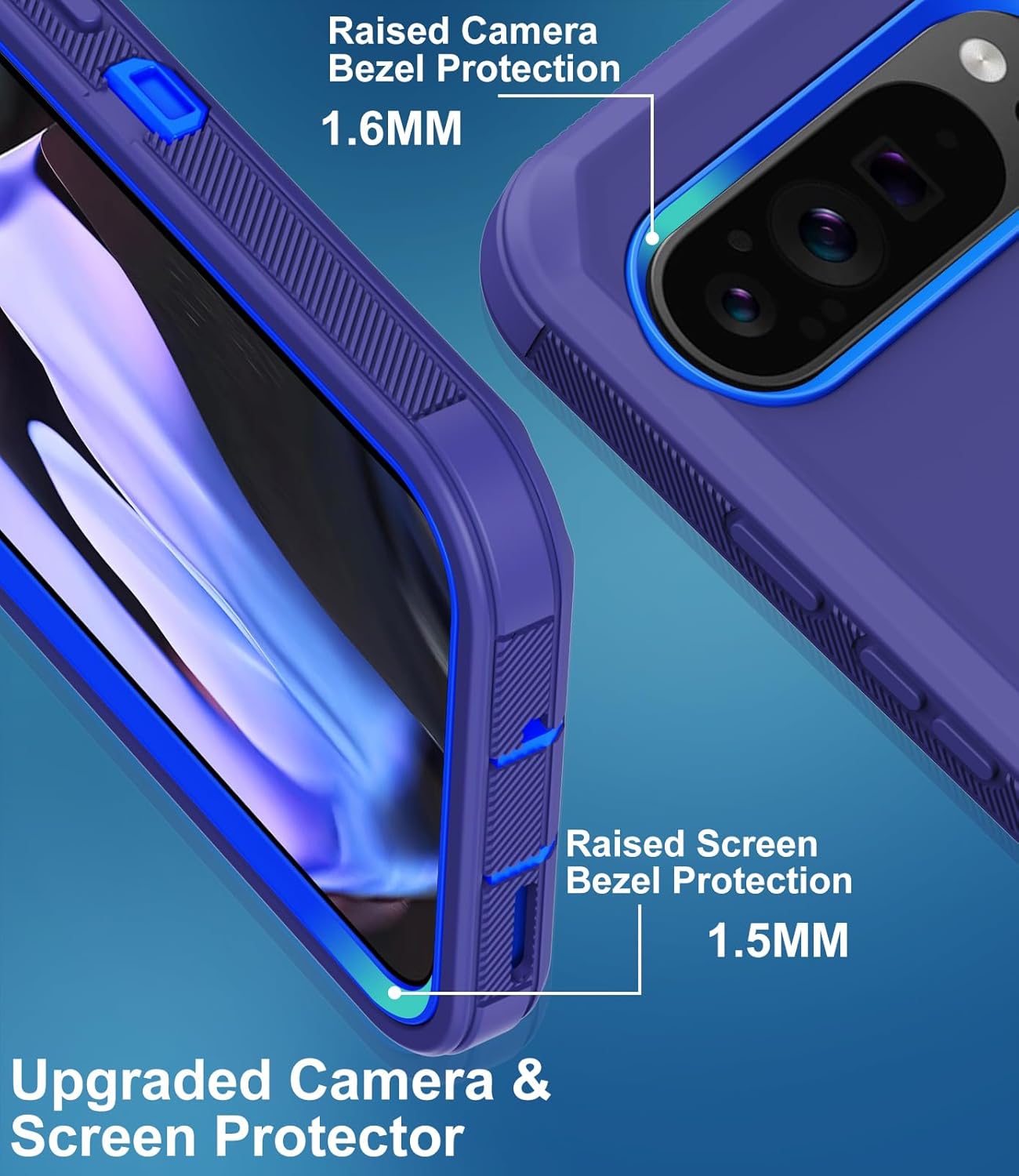 for Google Pixel 9 Pro XL Case with Built in Screen Protector Heavy Duty Military Grade Drop Protection, Full Body Shockproof Protective Phone Case for Google Pixel 9 Pro XL 2024 (Blue)