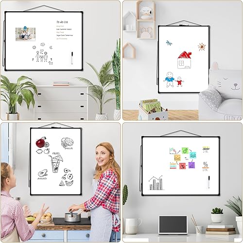 Vista 110 de MaxGear Pizarra blanca colgante de doble cara para pared, pizarra blanca colgante de 16 x 12 pulgadas, pequeña pizarra blanca de borrado en seco