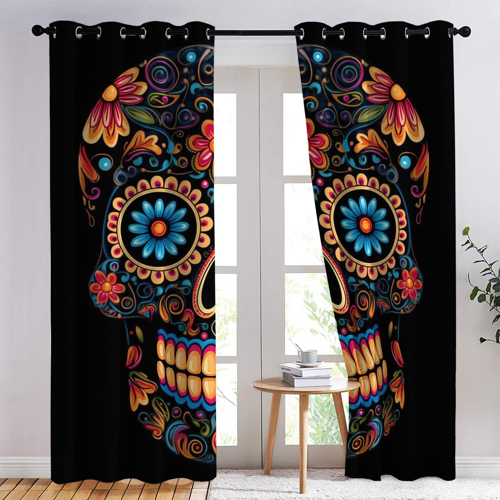 YANFENQI Cortinas Opacas Para Habitacion Con Ojales De Calavera, Cortinas Cortas De Privacidad Para Ventanas De Cuarto De 55 Pulgadas De Ancho Por 72 Pulgadas De Largo, 2 Paneles