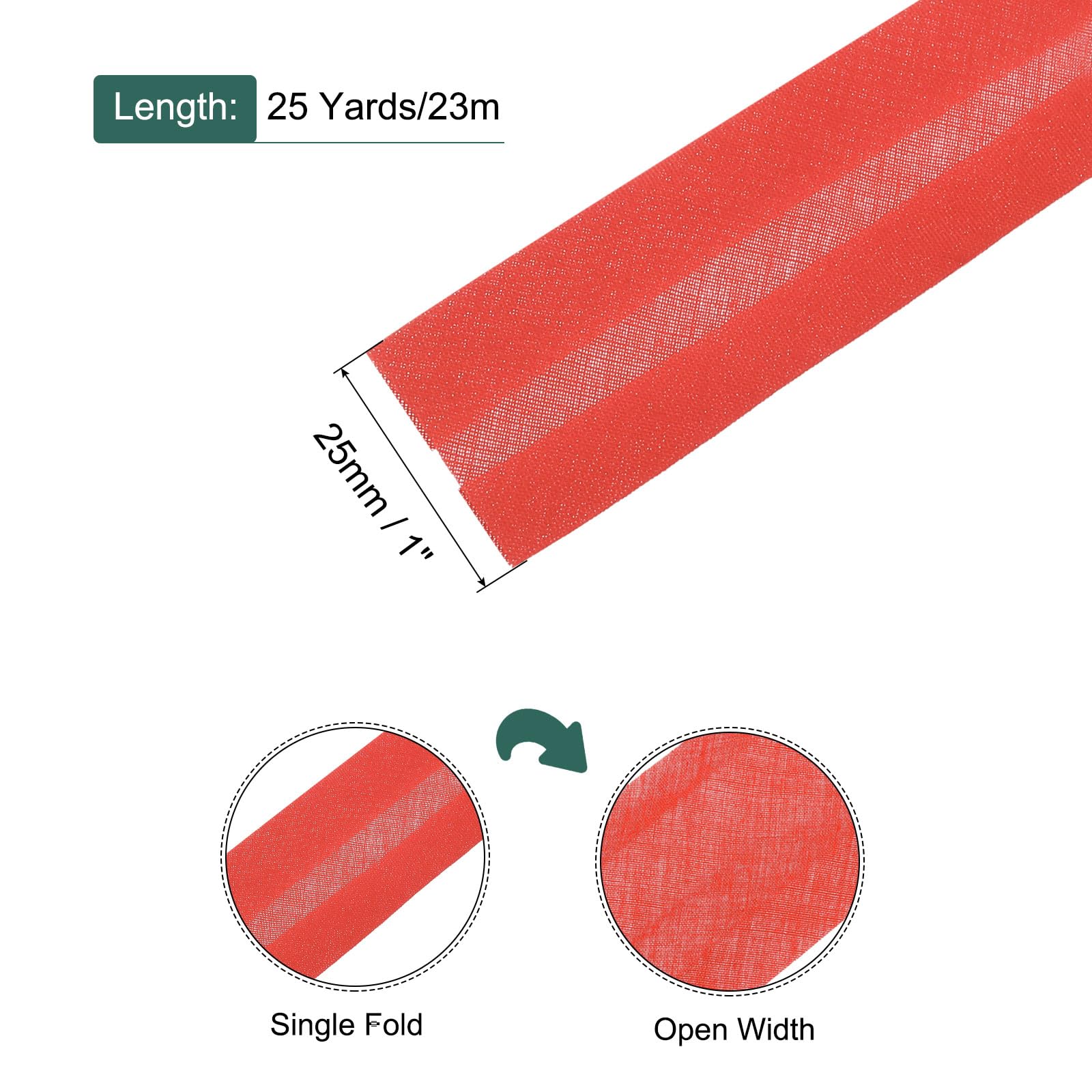 sourcing map 1 Inch Single Fold Bias Tape Polyester Continuous Bulk Bias Tape for Sewing,Seaming Quilting Hemming Binding Crafts (Red 25 Yards) - Image 2
