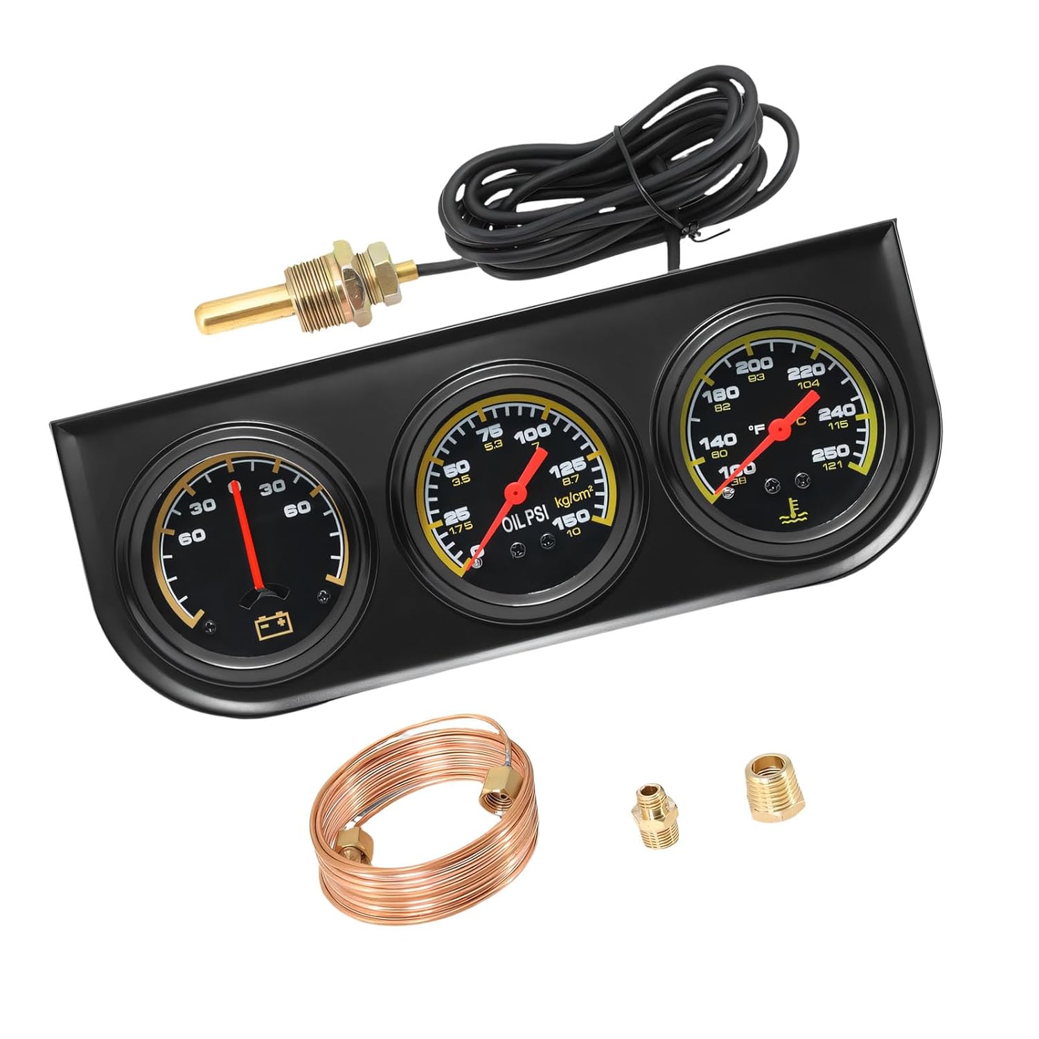 52mm Triple Meter Set for Oil Pressure Water Temperature and Electrical in Car Truck Trilateral Automotive Gauge