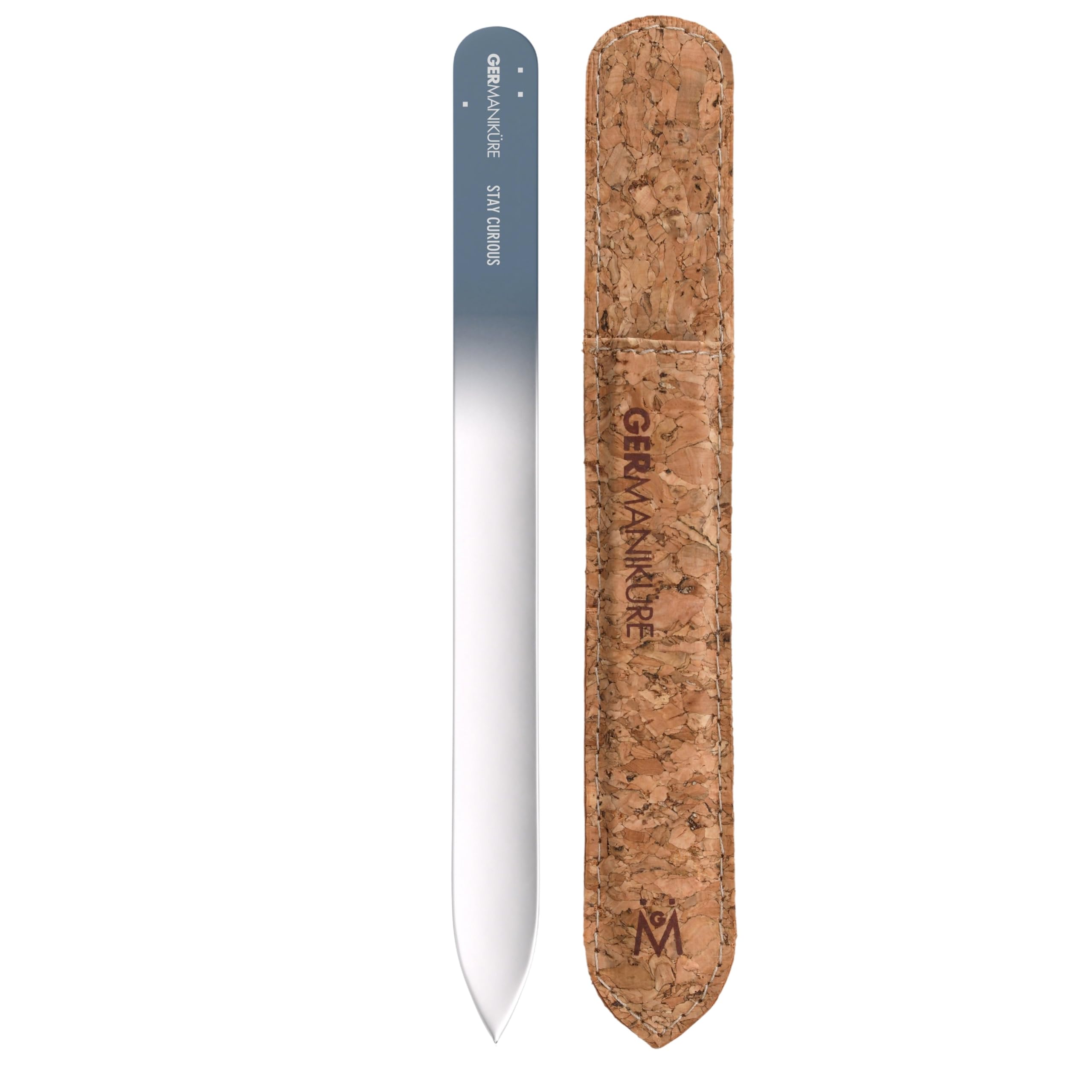 GERMANIKURE Glass Nail File in Cork Sleeve - Stay Curious - Professional Crystal Nail File for Natural Nails - Ideal Manicure & Pedicure Tool for