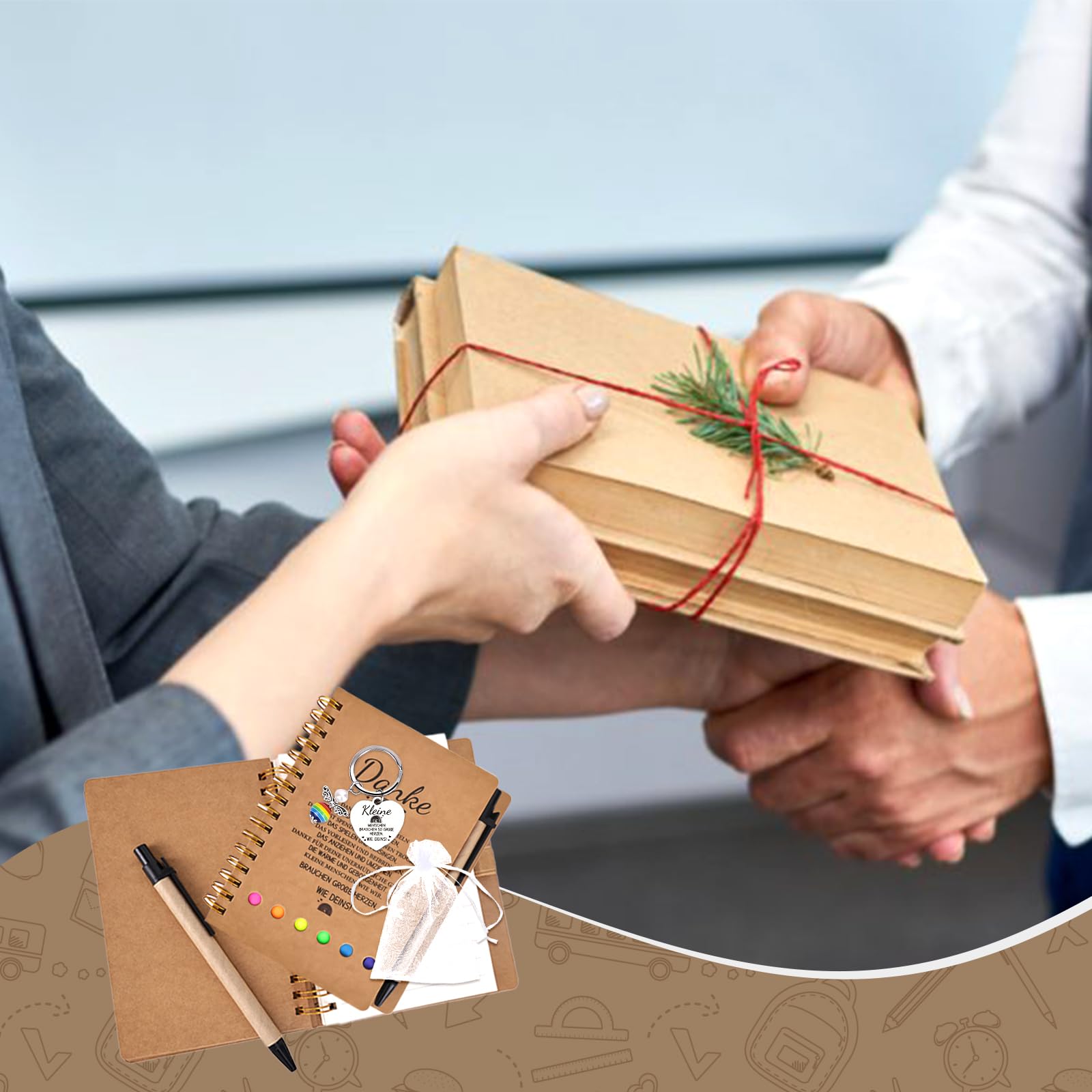 6er-Pack Abschiedsgeschenk Erzieherin, Inklusive Notizblöcke, Schlüsselanhänger, Organzabeutel, Dankeschön Geschenk für Erzieherin Lehrerin Lehrer, Abschied Geschenk, Kita Kindergarten Grundschule