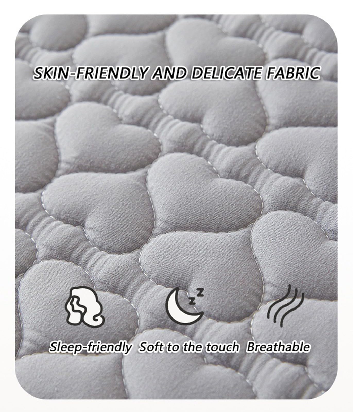 Gesteppter Matratzenschoner,Wasserdichtes Spannbettlaken,Leichter Komfortabler Matratzenbezug,Rutschfester Matratzenschoner für Vier Jahreszeiten für Schlafzimmer Wohnungen(Gray 2,200x220cm)