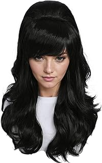 Long Wavy Black Wig Big Bouffant Beehive Wigs for Women fits 50s 80s Costume - Buy now