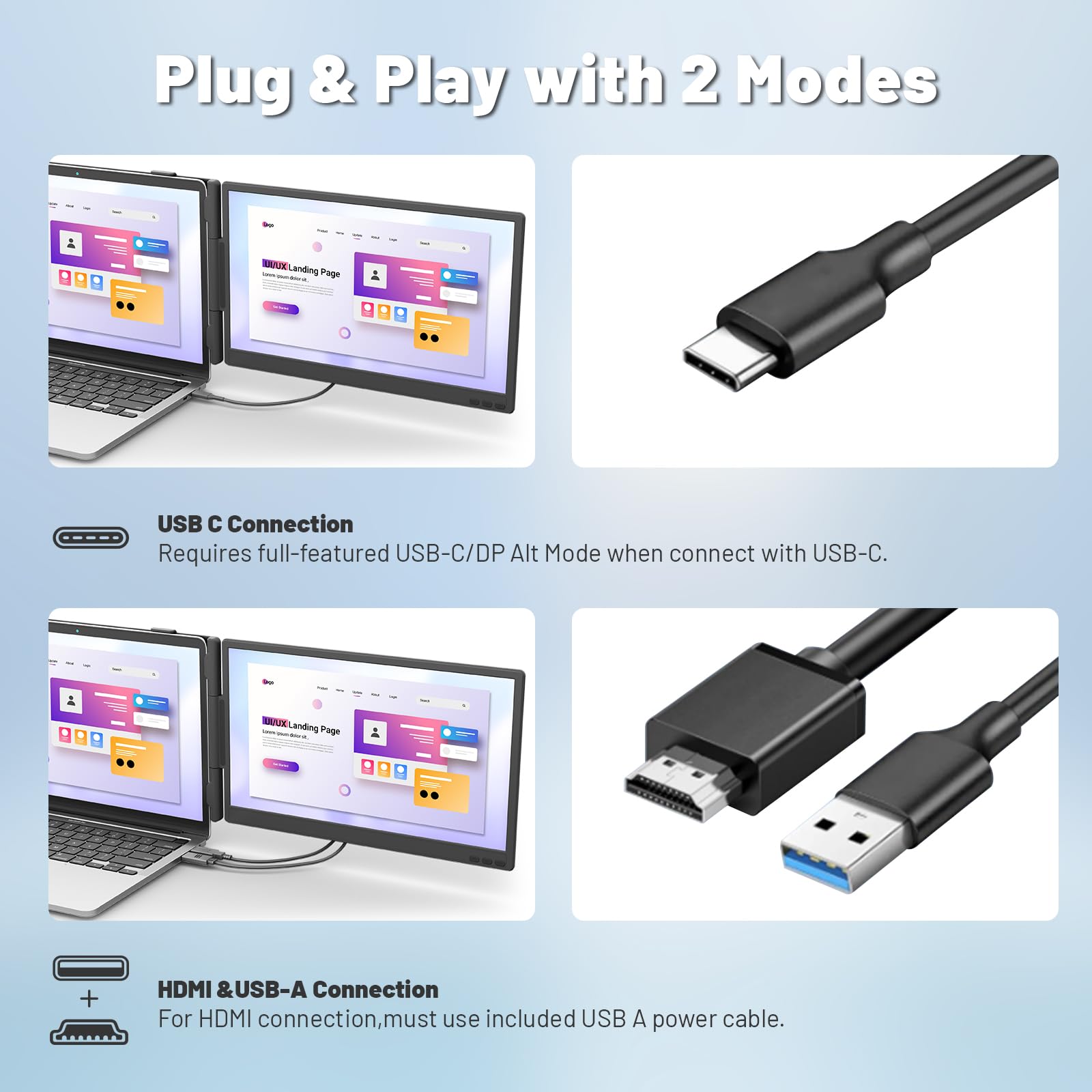 KEFEYA Écran D'extension Portable 14" 1080P FHD Léger Moniteur Portable Plug and Play pour Windows, Mac, Chrome, Android, Xbox Laptop Screen Extender avec 13.3 "-17"