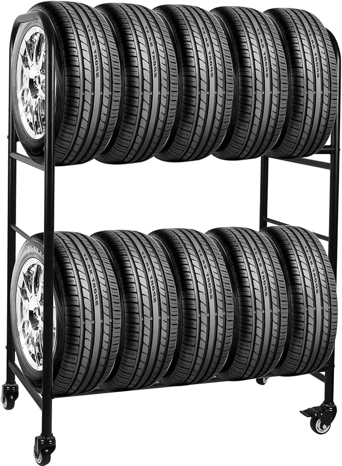 ExGizmo Rolling Tire Rack,56x42x20inch Metal Tire Storage Rack
