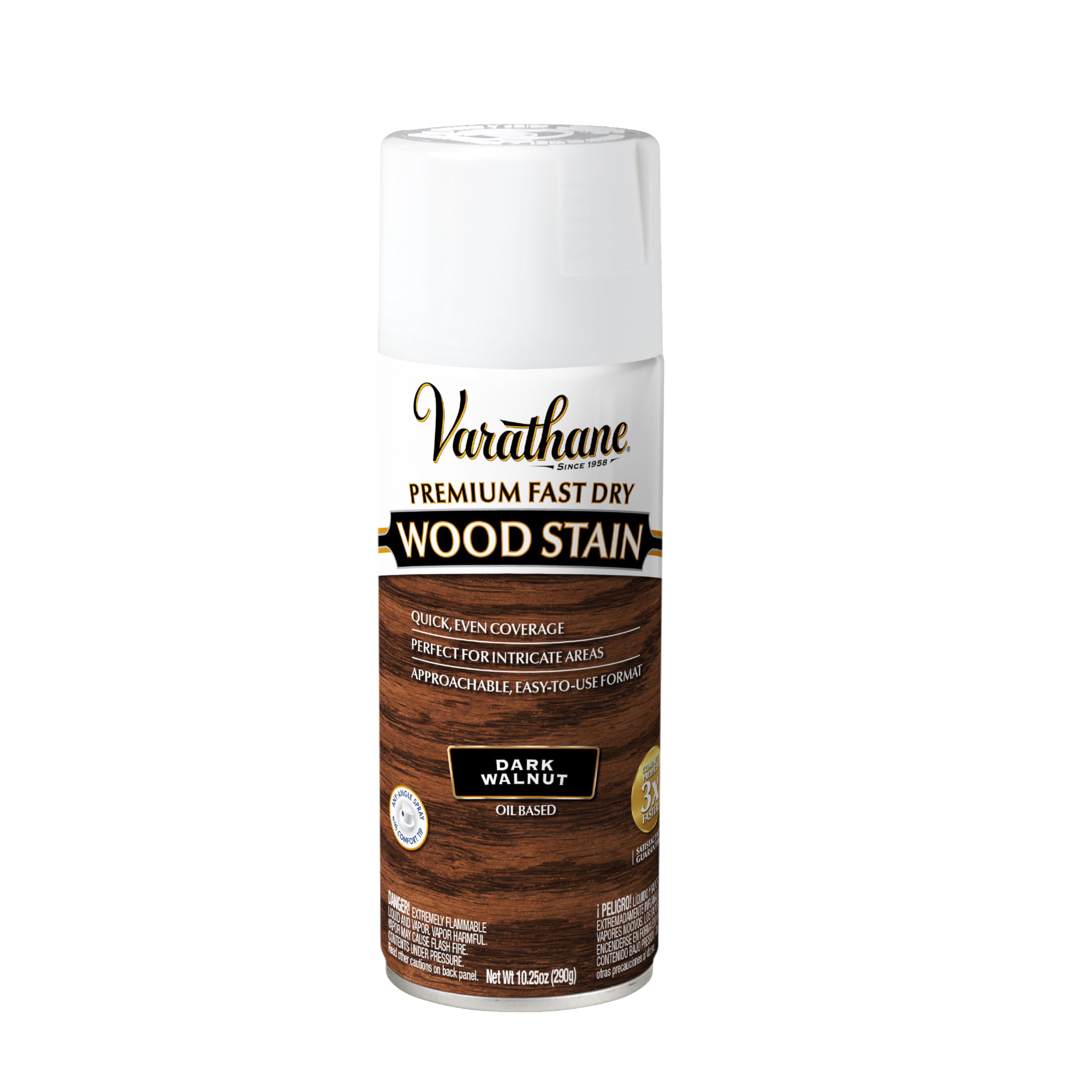 Premium Fast Dry Wood Stain Spray | 1 Hour Dry Time | 1 Coat Color | Interior Wood Stain | Furniture, Cabinets, Doors, Trim | 10.25 oz | Dark Walnut