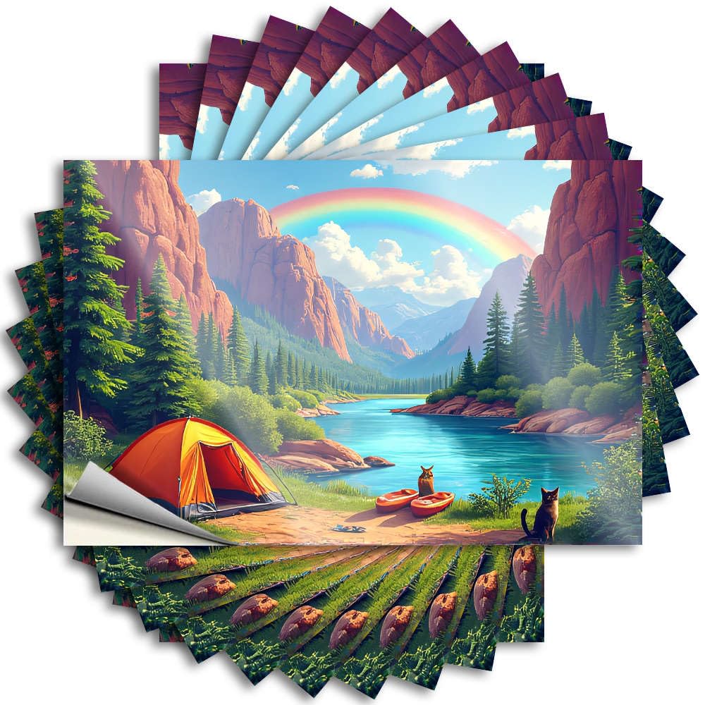Fzfn Colour Lettering Sticker Entry Way Decoration | Western Helmet Camping By The Lake With Rainbow In The Sky. For Hunting(6X9cm)