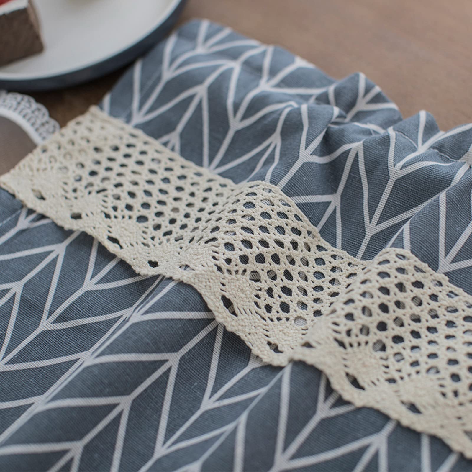 A.Monamour Tenda Corta per Finestra Piccola Opaco Cotone E Lino Rombo Grigio Geometrico Con Pizzo Tendina Tenda da Cucina Bistrot Caffè Mezza Tenda Mantovana Tenda a Vetro Tenda a Pannello Tenda Porta