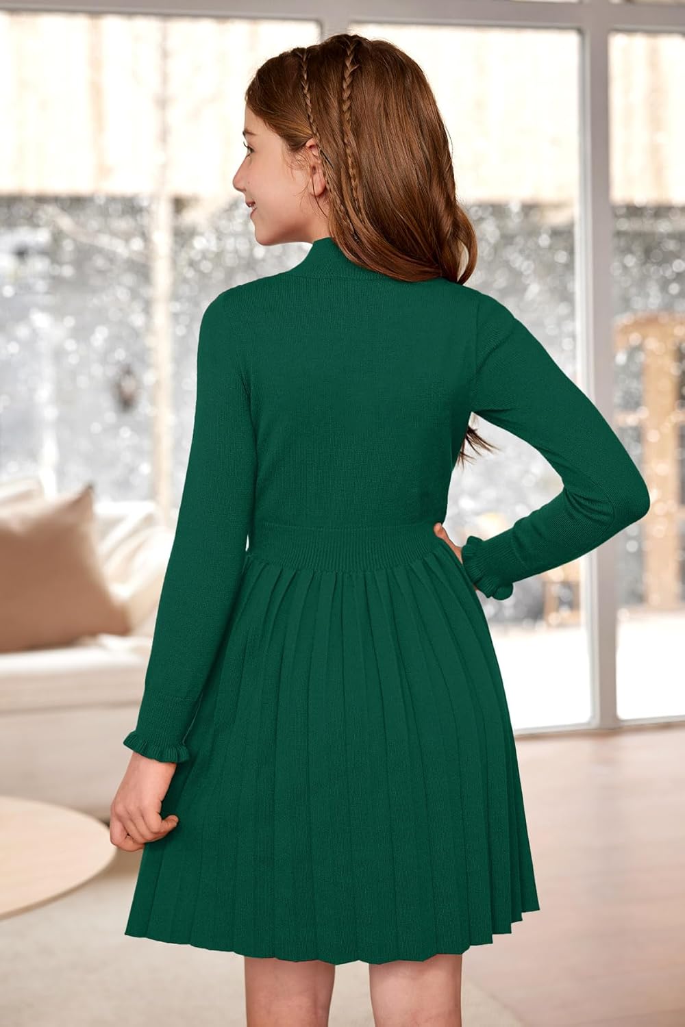 Girls Cable Knit Mock Neck Sweater Dress Fall Winter Long Sleeve Casual Dresses 5-14 Years - Image 6