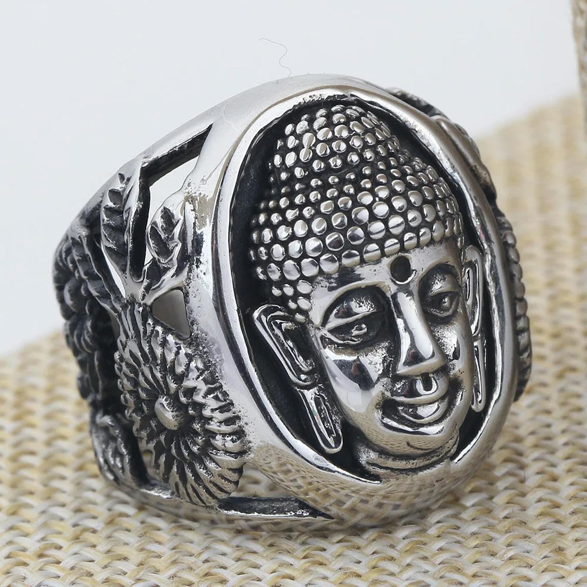 Bouddha Bless Ring Bague De Bijoux Bouddhistes En Acier Inoxydable