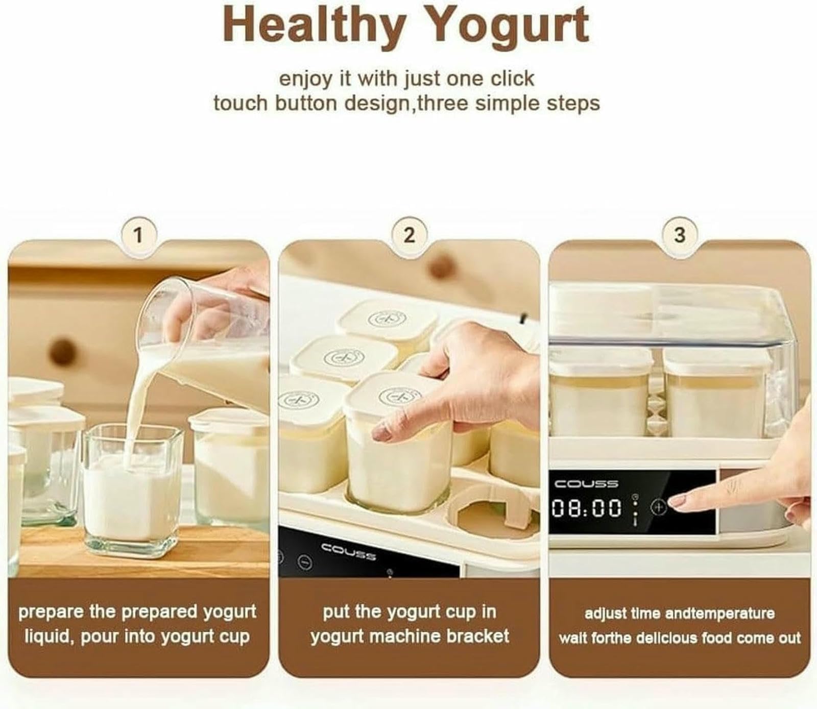 Máquina De Hacer Yogur Automática, Fermentador De Yogur Eléctrico Digital con Control De Temperatura Y Tiempo, Máquina De Fermentador De Masa Natto con 9 Frascos De Vidrio para Yogur Casero