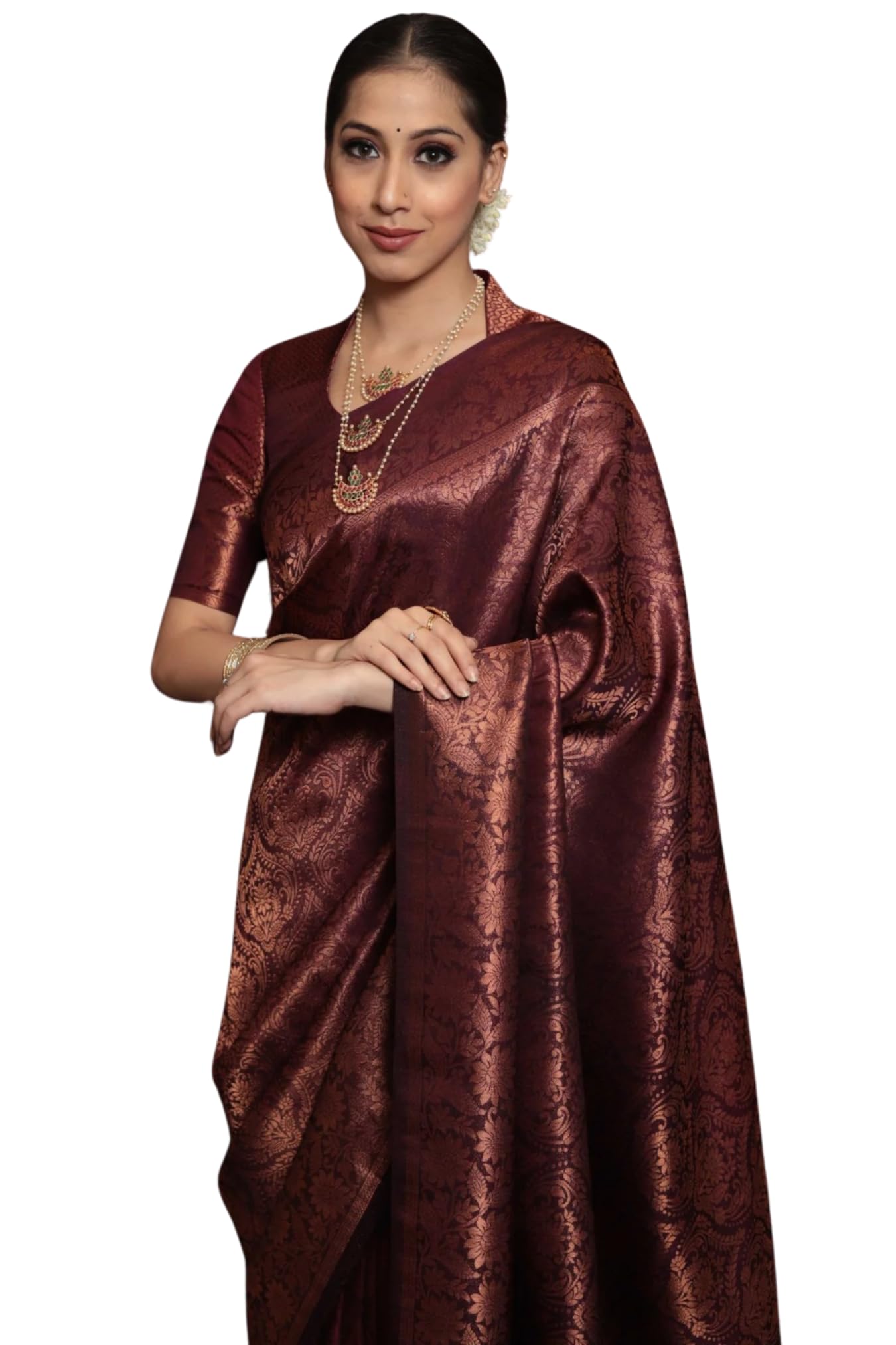 SGF11 Women's Trendy Kanjivaram Soft Lichi Silk Saree With Blouse Piece (Brown)
