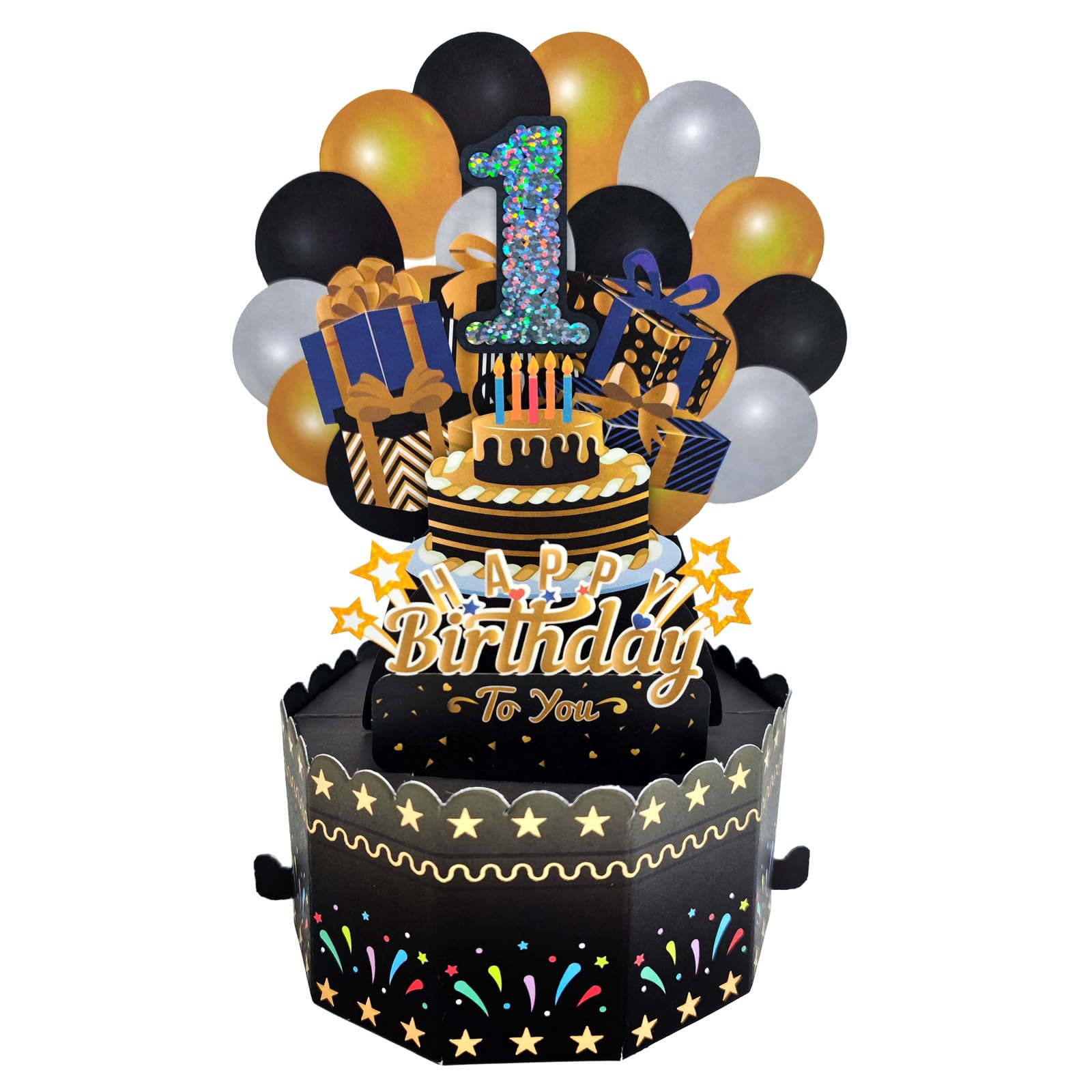 1 Jahr 3D Pop Up Geburtstagskarte,Schwarze Gold Grußkarte mi