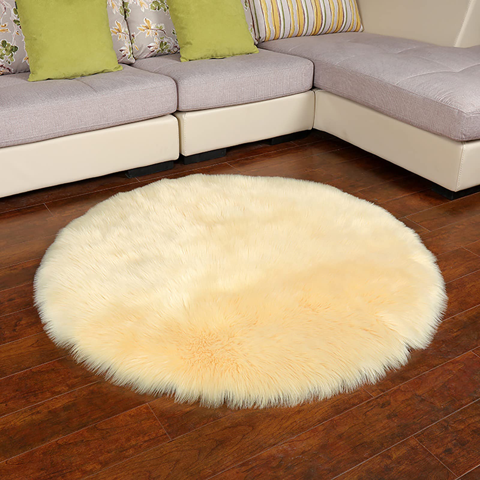 TopHomer Weicher Kunstfell-Teppich, flauschiger Teppich, Stuhlbezug, Sitzpolster, weich, flauschig, zottelig, rutschfeste Matten für Stuhl, Bett, Sofa, Boden (60 x 60 cm), Beige