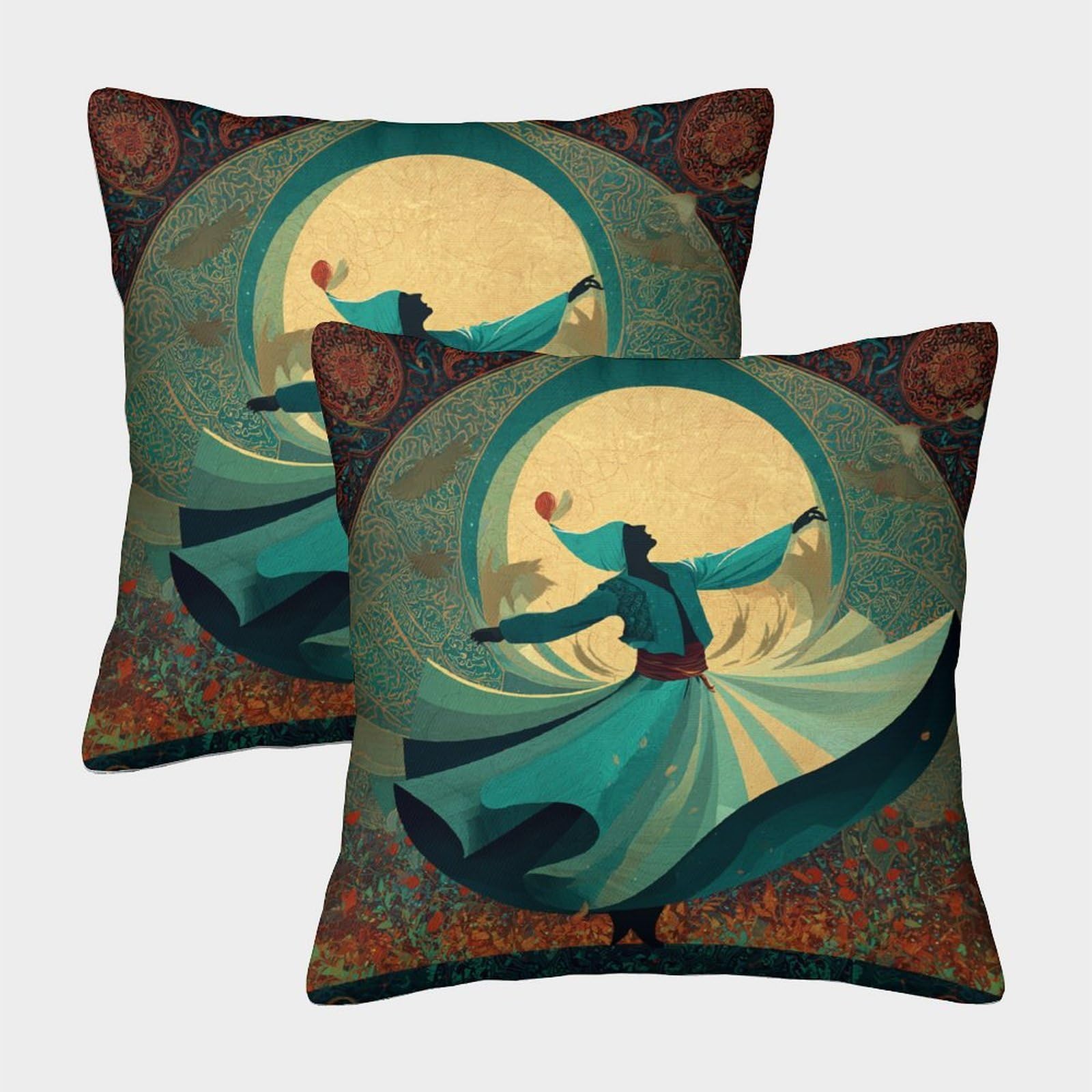kaiyun 2 Pack 3D Tanura Dance Illustrations Cushion 3D Soft Touch Pillowcase,sofa Chair Home Furnishings 40x40cm