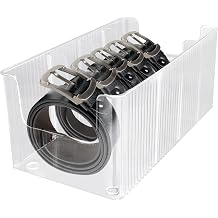 ASTIMESA Clear Belt Box Holder, Tie Storage Organizer Display Case, Belt Organizer for Drawer with 4 Adjustable Compartments Bins Closet Watches Underwear Sock Women Men