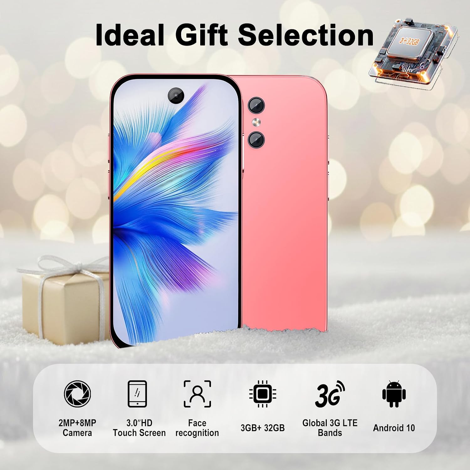 Mini Phone for Kids,Unlocked Parent-Child Contact 3G Smartphone,3GB+32GB,2800Mah,3.0 Inch Eye Protection Screen,GPS,Dual SIM,Face ID,Android 10.0,Boys Girls 7-12 Birthday Gifts (Pink)
