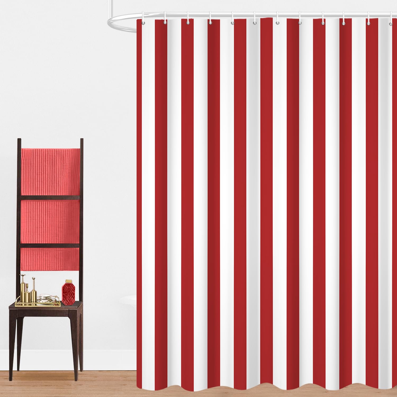 GCIREC Shower Curtain, 120x200cm, Red Modern Minimalism Vertical Stripes Waterproof Fabric Machine Washable Bathroom Curtain with Hooks