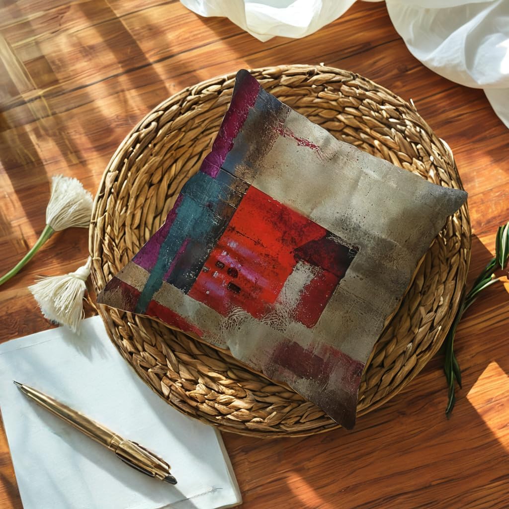 Modern Abstract Throw Pillow Covers 18 x 18 Inch Red Brown Decorative Boho Luxury Pillowcases Contemporary Painting Cushion Covers 2Pack for Couch Sofa Porch (Red/Brown) image 5