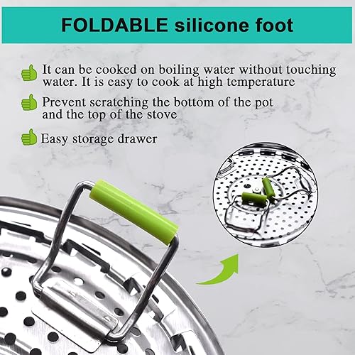 Miniatura 9 de Olla de vapor para cocinar olla de vapor de 3.0 cuartos de galón con tapa, utensilios de cocina multiusos de acero inoxidable de 2 niveles con asa