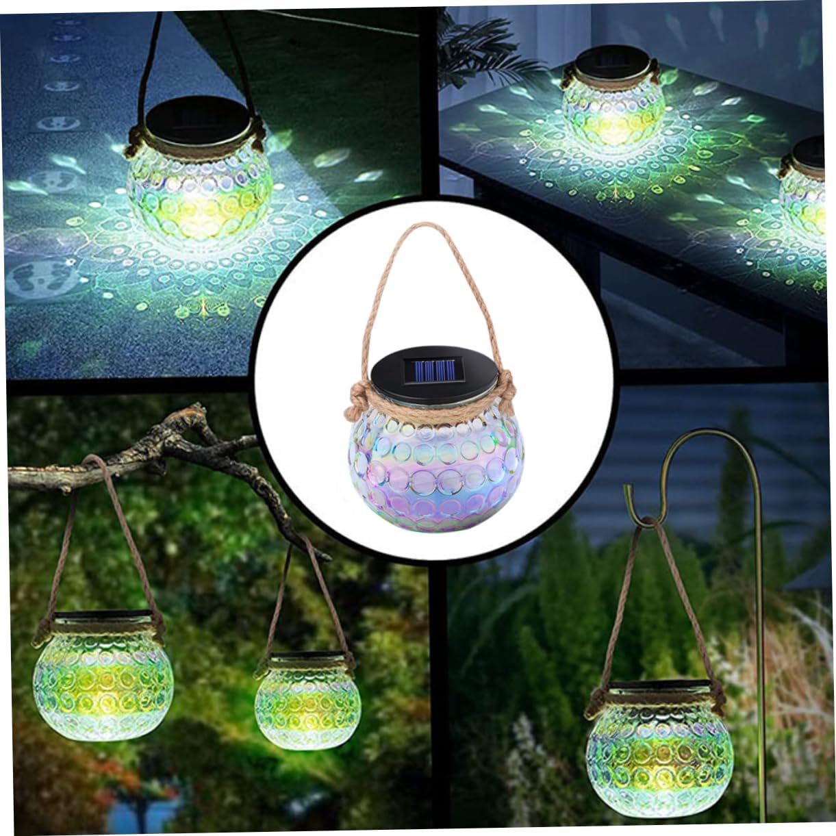 2pcs Elegant Solar Jar Light Hanging Design Outdoor Garden Decor Rechargeable Lantern