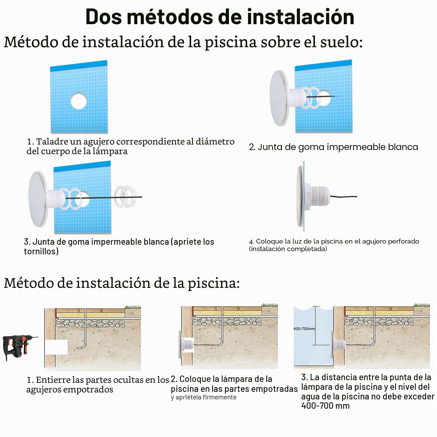 Iluminación LED para piscina sumergible para piscina desmontable, iluminación RGB de 24W con atenuación, iluminación de piscina con mando a distancia, foco LED sumergible de 12V con cable de 7m