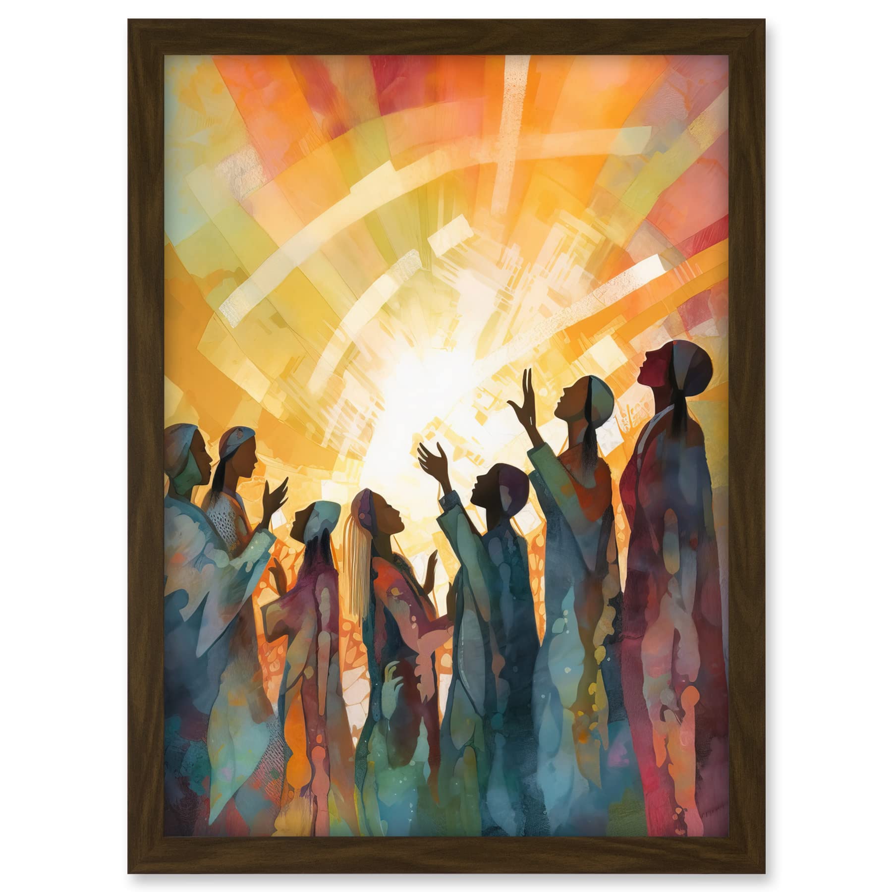 Artery8 Group Singing Hymns at Sunrise Abstract Female Gospel Choir Modern Watercolour Painting Artwork Framed A3 Wall Art Print
