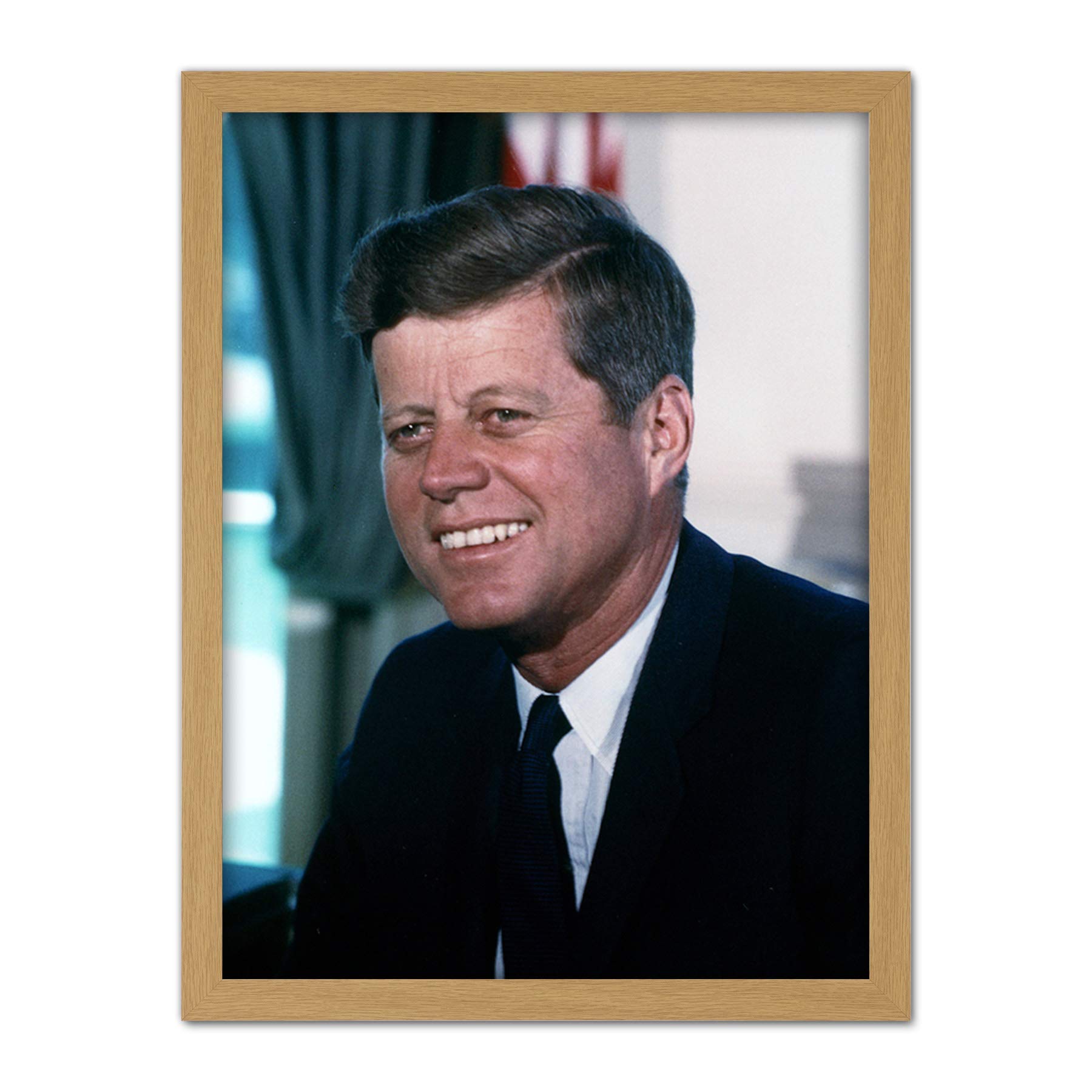 Portrait President John JFK Kennedy White House Photo Artwork Framed Wall Art Print 18X24 Inch