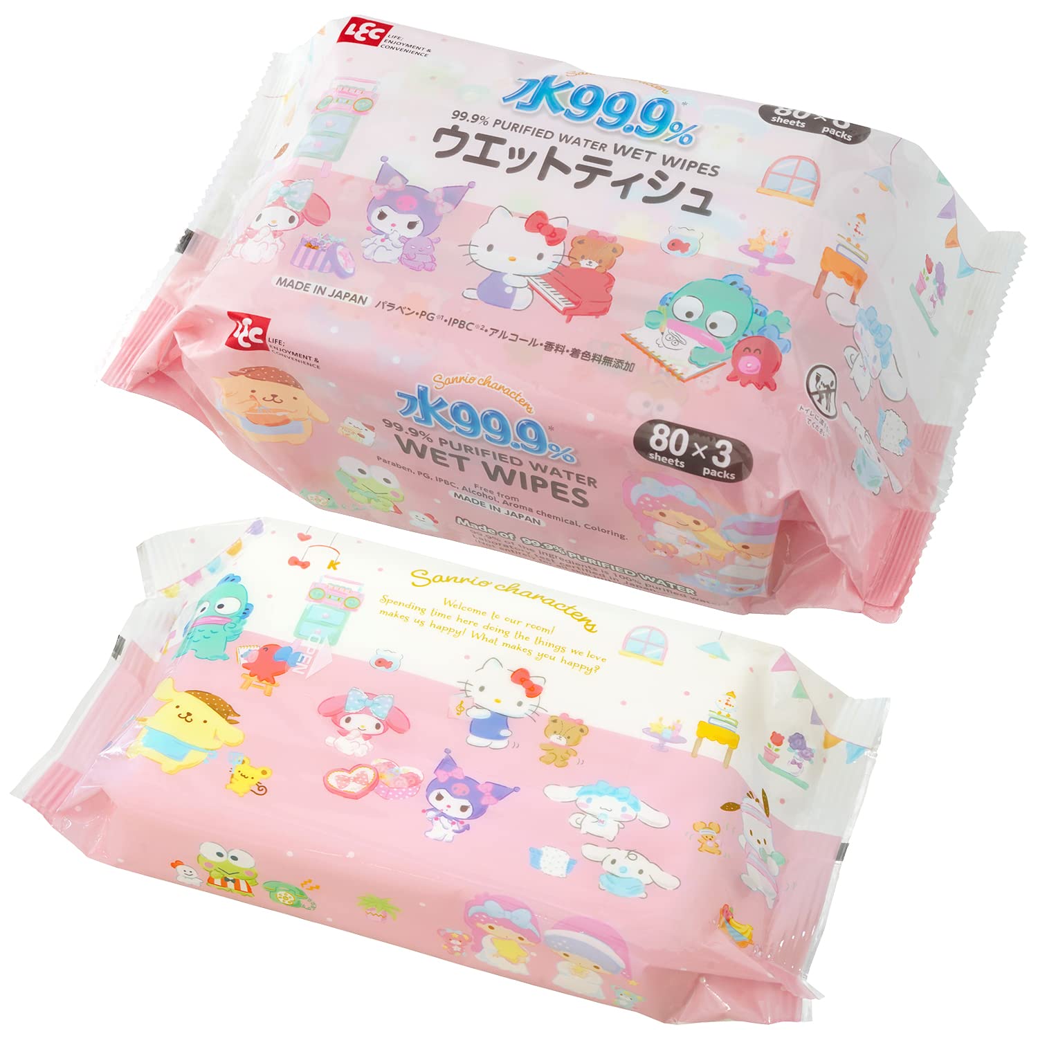 Amazon.co.jp: レック(LEC) サンリオ 純水99.9% ウエットティシュ 80枚x3P ( 日本製 )  パラベン・PG・IPBC・アルコール・香料・着色料 無添加 : ドラッグストア