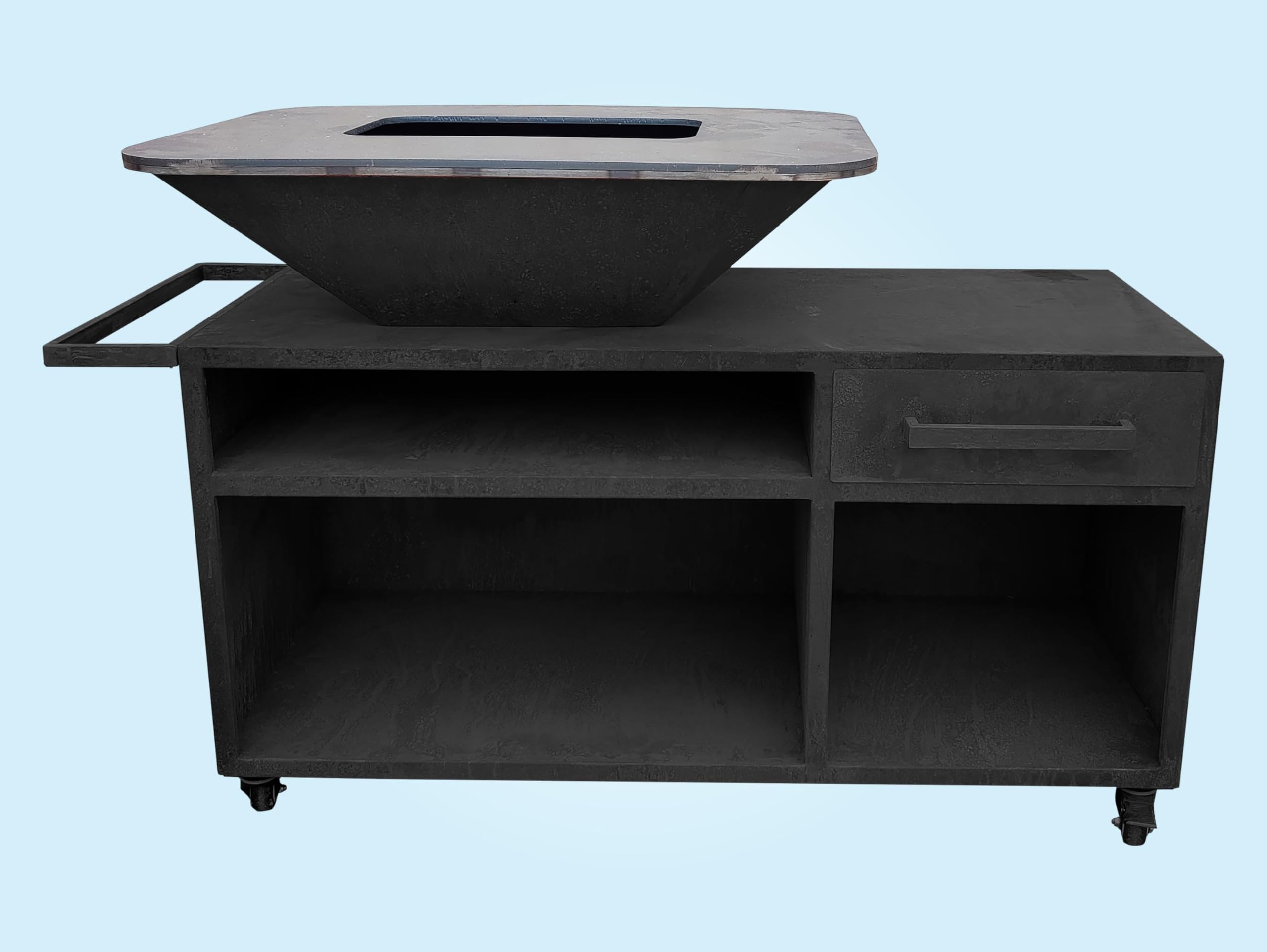 PURLINE | Barbecue avec armoire en acier, grande plaque de cuisson et gril - Grand barbecue d'extérieur avec rangement intégré et plaque de cuisson professionnelle en acier (Noir)