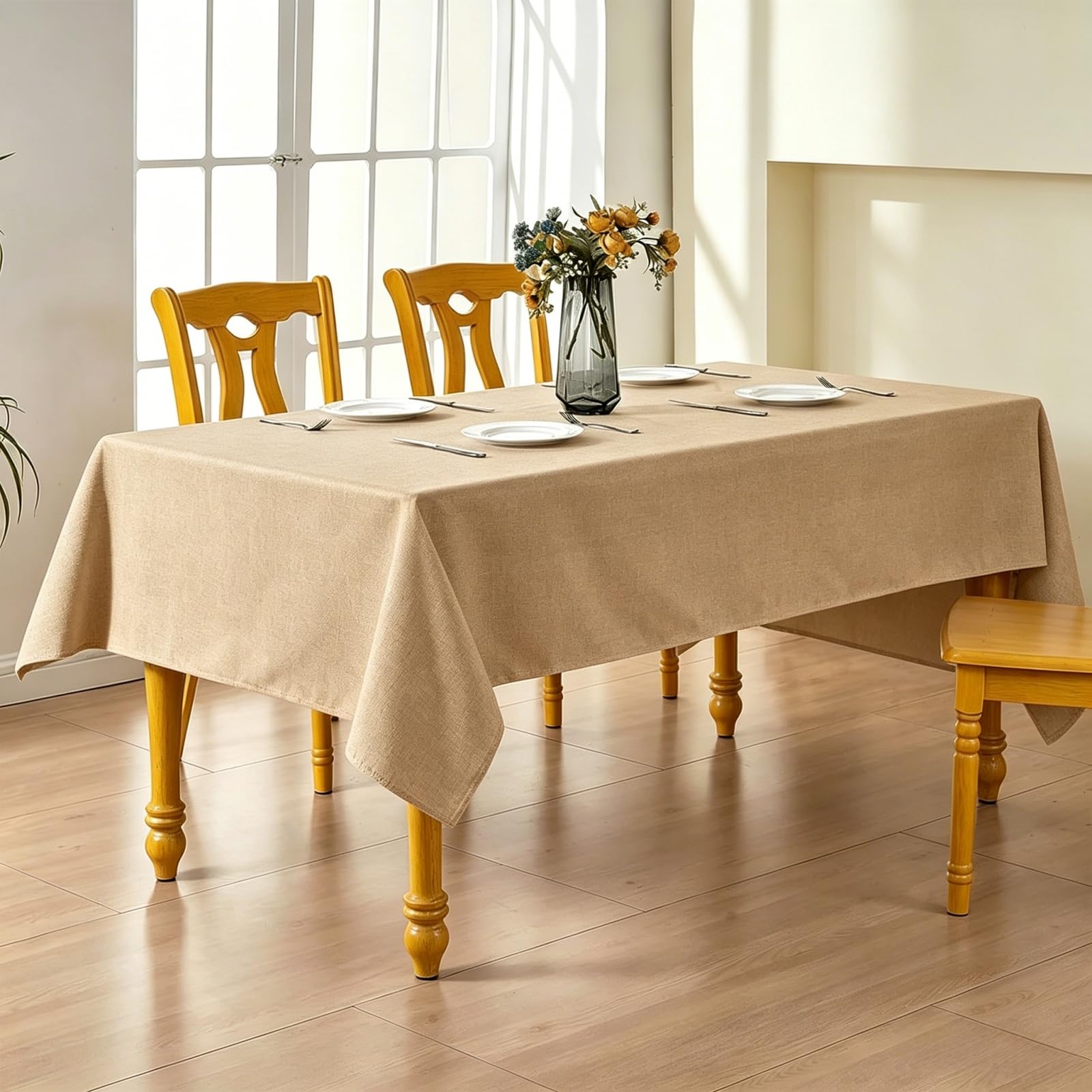 LIHUANE Table Cloth Wipe Clean 115 x 330 cm Faux Linen Solid Colour Fabric Tablecloth Wipe Clean Washable Polyester for Weddings, Buffets, Catering, Outdoor & Theme Events, Khaki
