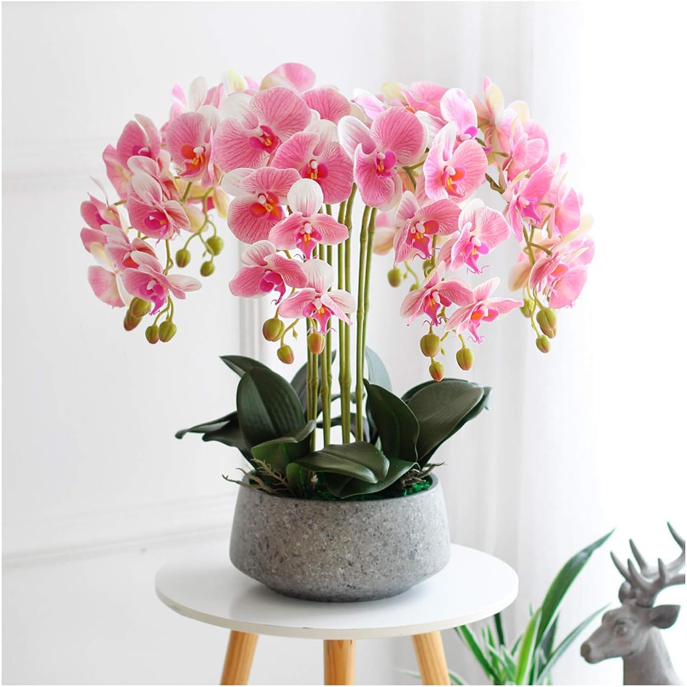 Qucover orchideeën kunstmatig in pot, grote witte Phalaenopsis 57cm met glazen vaas, kunstmatige bloemen plant als echte decoratie woonkamer eettafel Qucover orchideeën kunstmatig in pot, grote witte Phalaenopsis 57cm met glazen vaas, kunstmatige bloemen plant als echte decoratie woonkamer eettafel
