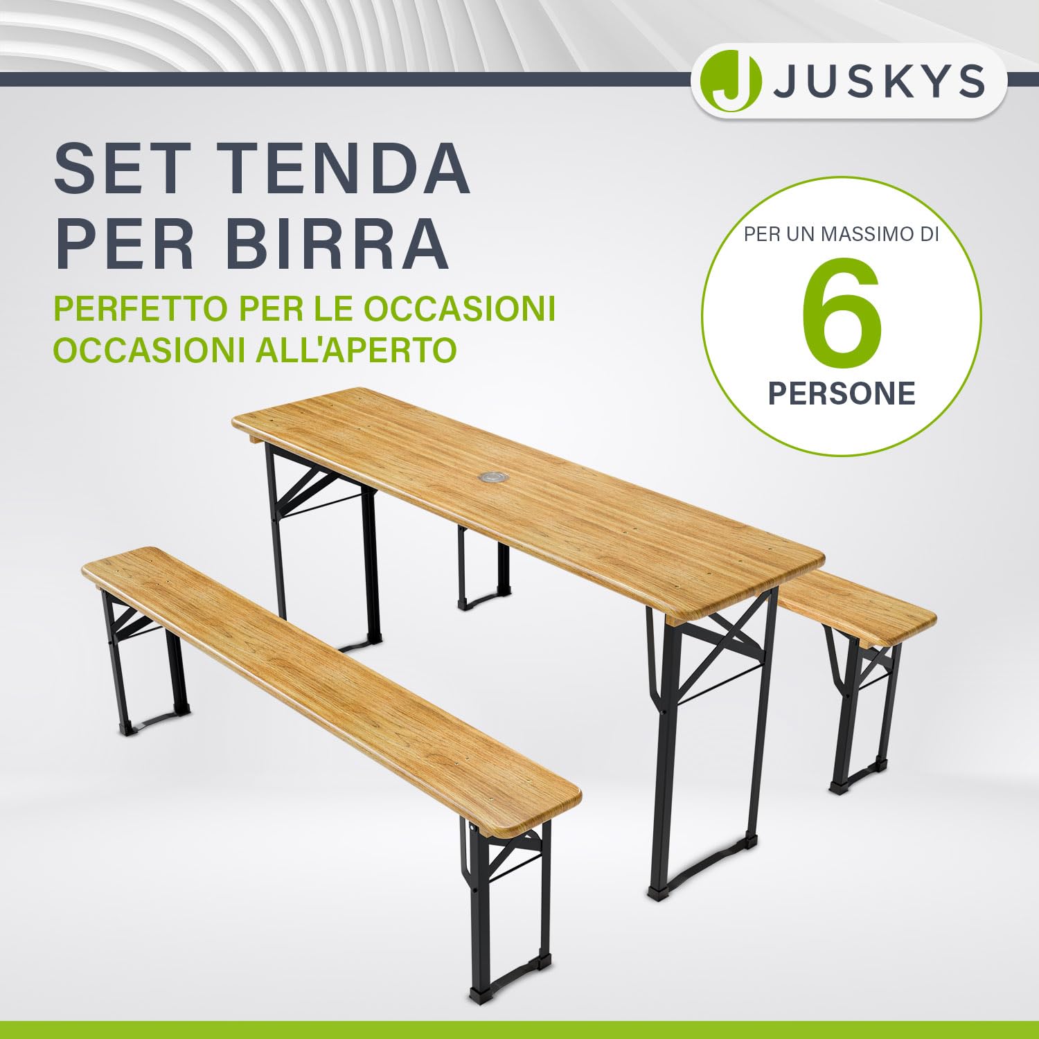 Juskys Set birreria Bichl 3 pezzi pieghevole 170x46x77 cm - Set mobili da giardino tavolo da birra e 2 panche da birra