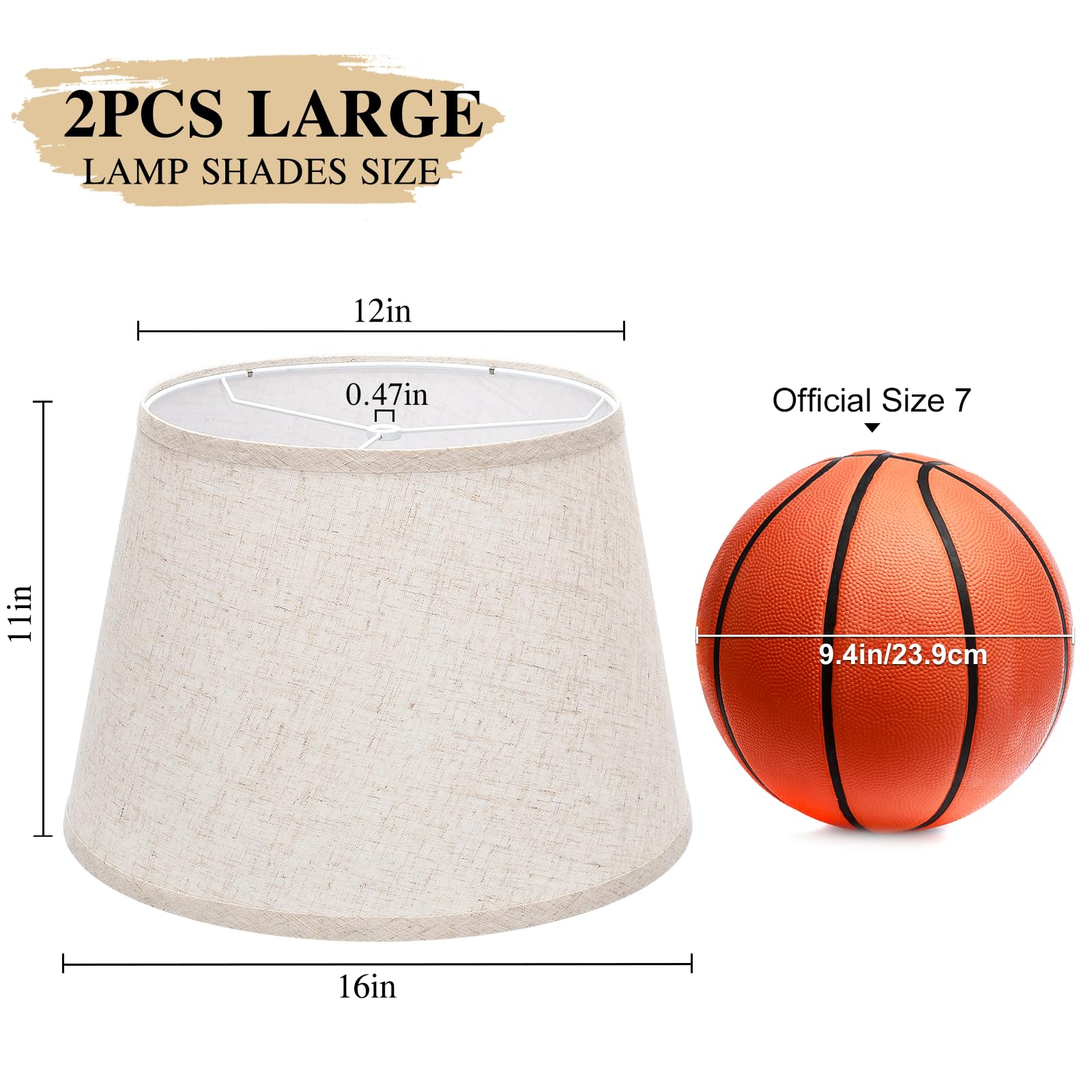Juego de 2 rollos grandes para lámparas de tambor, 30 cm arriba x 40 cm abajo x 38 cm, pantallas beige para lámparas de mesa, lámparas de pie, pantallas de lino natural, reemplazables, araña, soportes