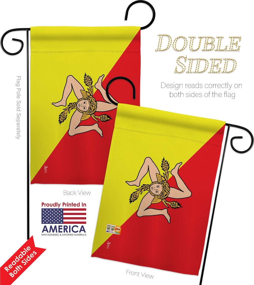 Sicily Garden Flag Set with Stand Regional Nationality Nation International World Country Particular Area Small Decorative Gift Yard House Banner Double-Sided Made In USA 13 X 18.5
