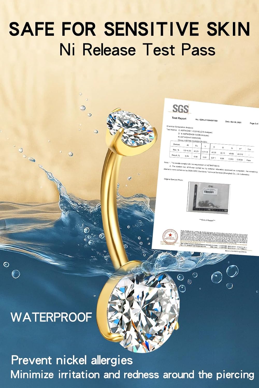 VOJO Moissanite Belly Button Ring, Titanium Navel Piercing Bar with Internally Threaded Barbell for Women - Image 3