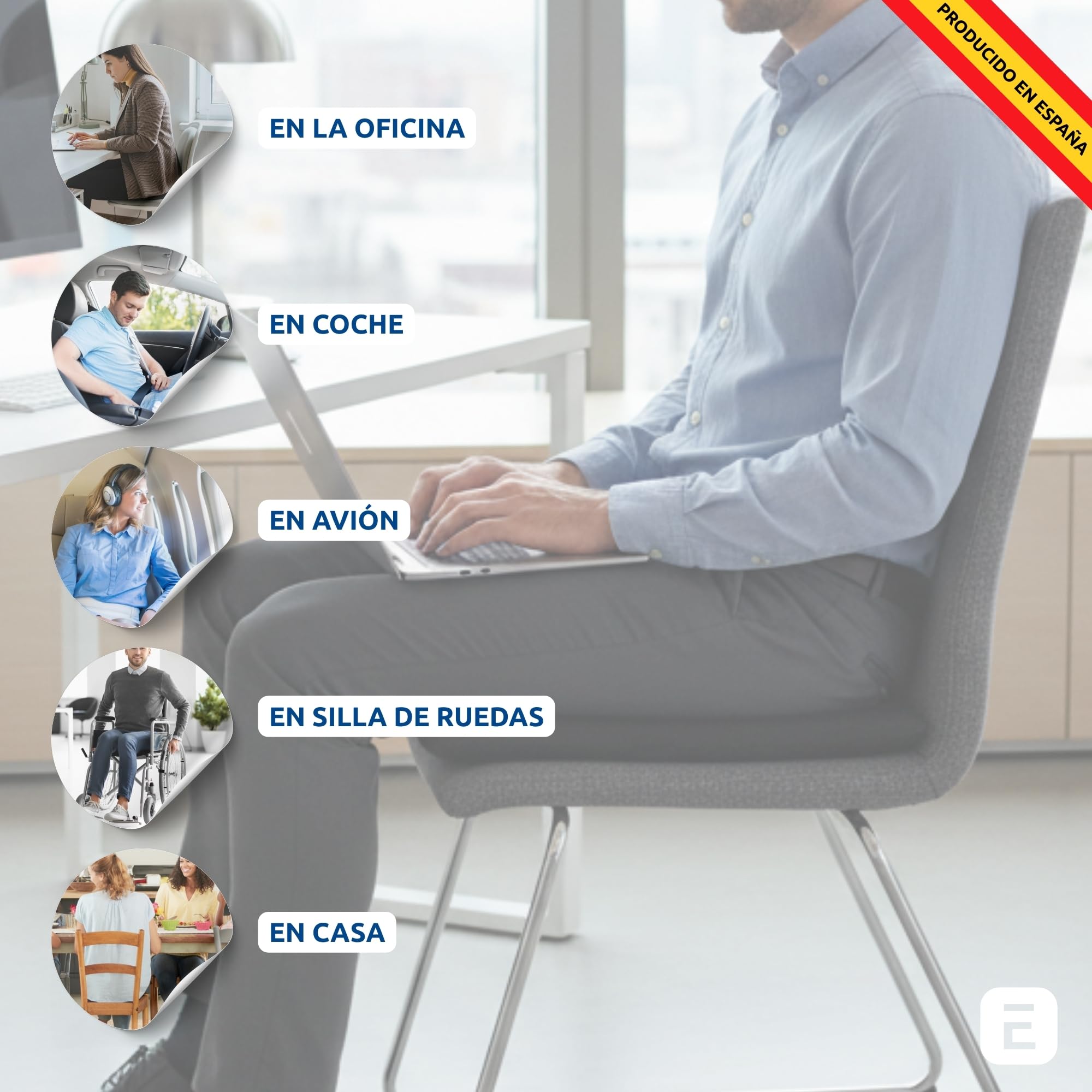 INDESMED Cojín Antiescaras Espuma Viscoelástica Alta Densidad, 100% Impermeable, Antideslizante y Ergonómico para Silla de Ruedas, Oficina |Cojín postural-Funda Lavable|Fabricado en España-40x40x4cm