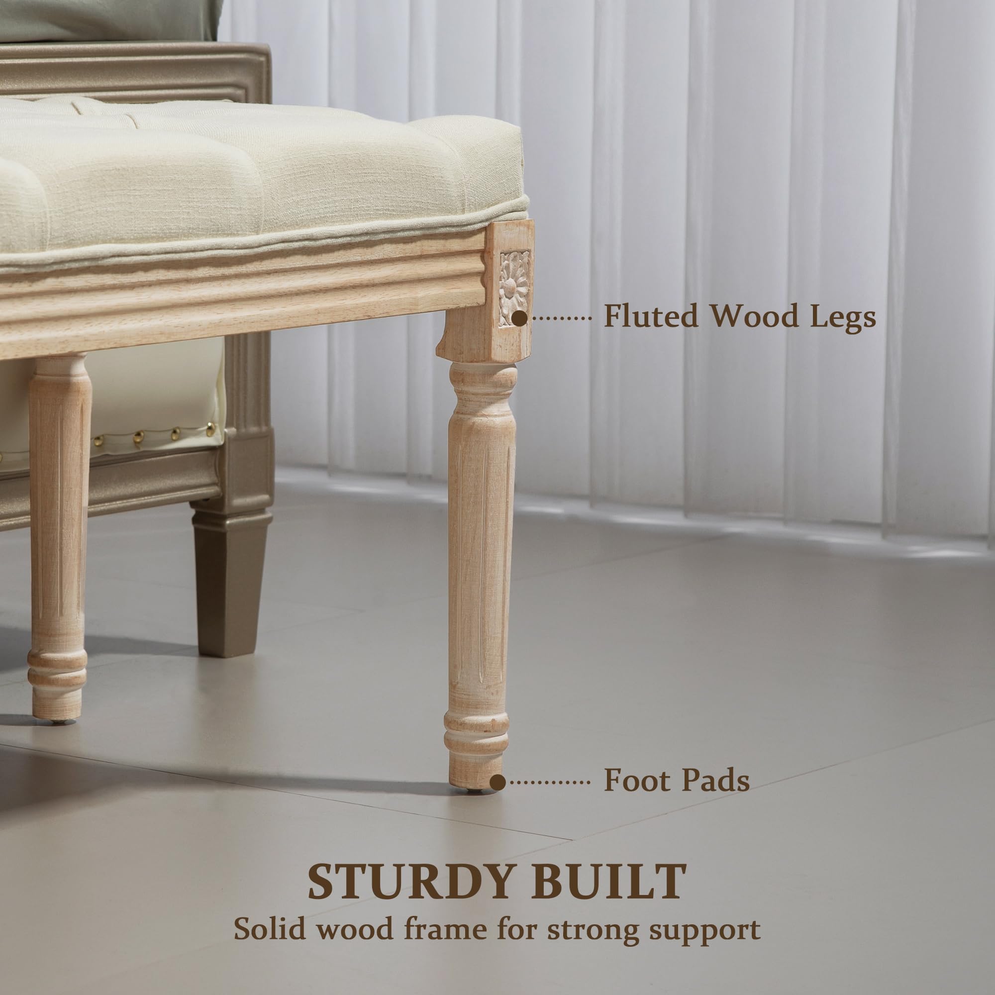 HOMCOM Banc de lit 115 cm, Banc touffeté pour Chambre à Coucher, Couloir, Salon, Blanc crème