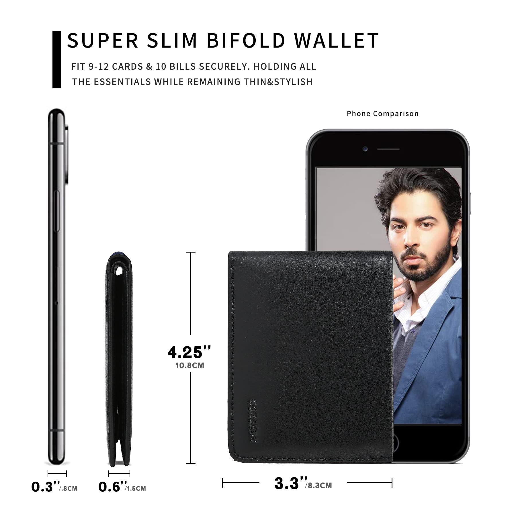 Calfskin Slim Wallets For Men RFID Blocking Leather Front Pocket Mens ...