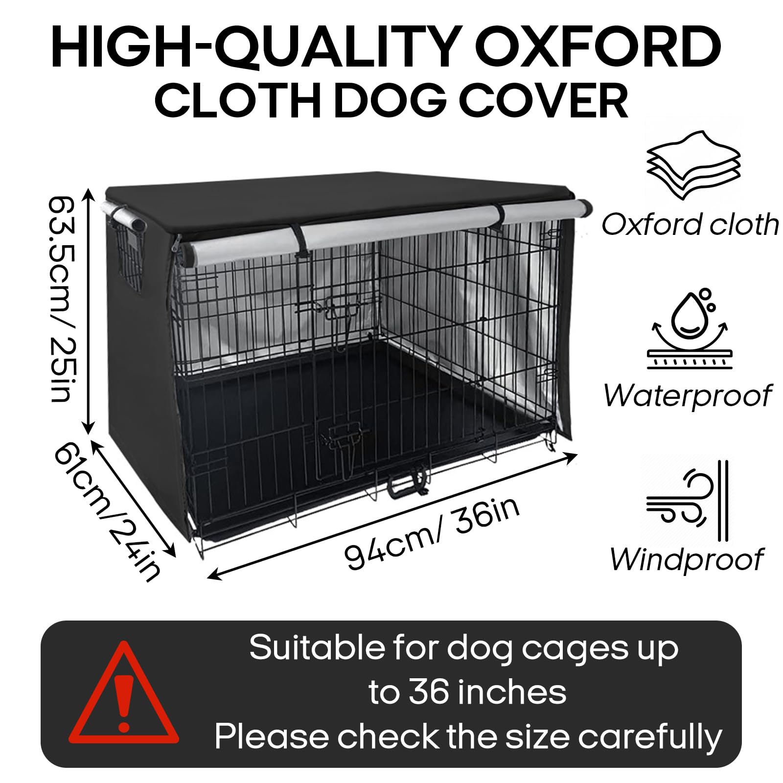 Funda resistente para jaula de perro de 36 pulgadas, impermeable y resistente al viento, cubierta cálida para jaula de perro Oxford con ventana de ventilación, fundas para jaula de mascotas