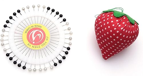 40 alfileres de costura con soporte de cojín de fresa, cabeza perlada recta para proyectos de manualidades, tela, costurera, decoración de joyas,