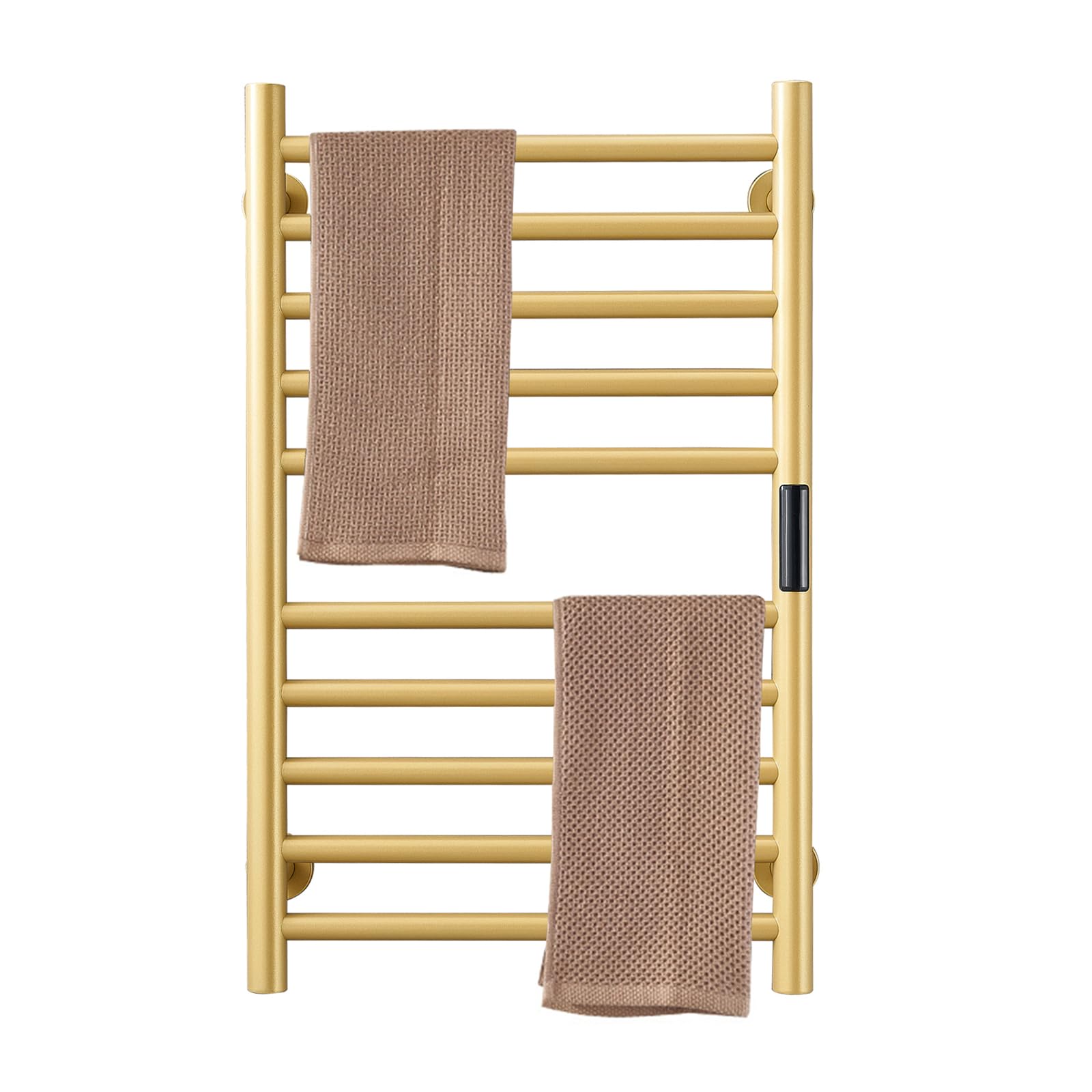 Sèche-Serviettes Electrique Chauffant Mural, Porte-Serviettes 10 Barres avec Minuterie Intégrée, Chauffe-Serviettes en Acier Inoxydable 304 pour Salle De Bain, 115 W, Doré,Plug in