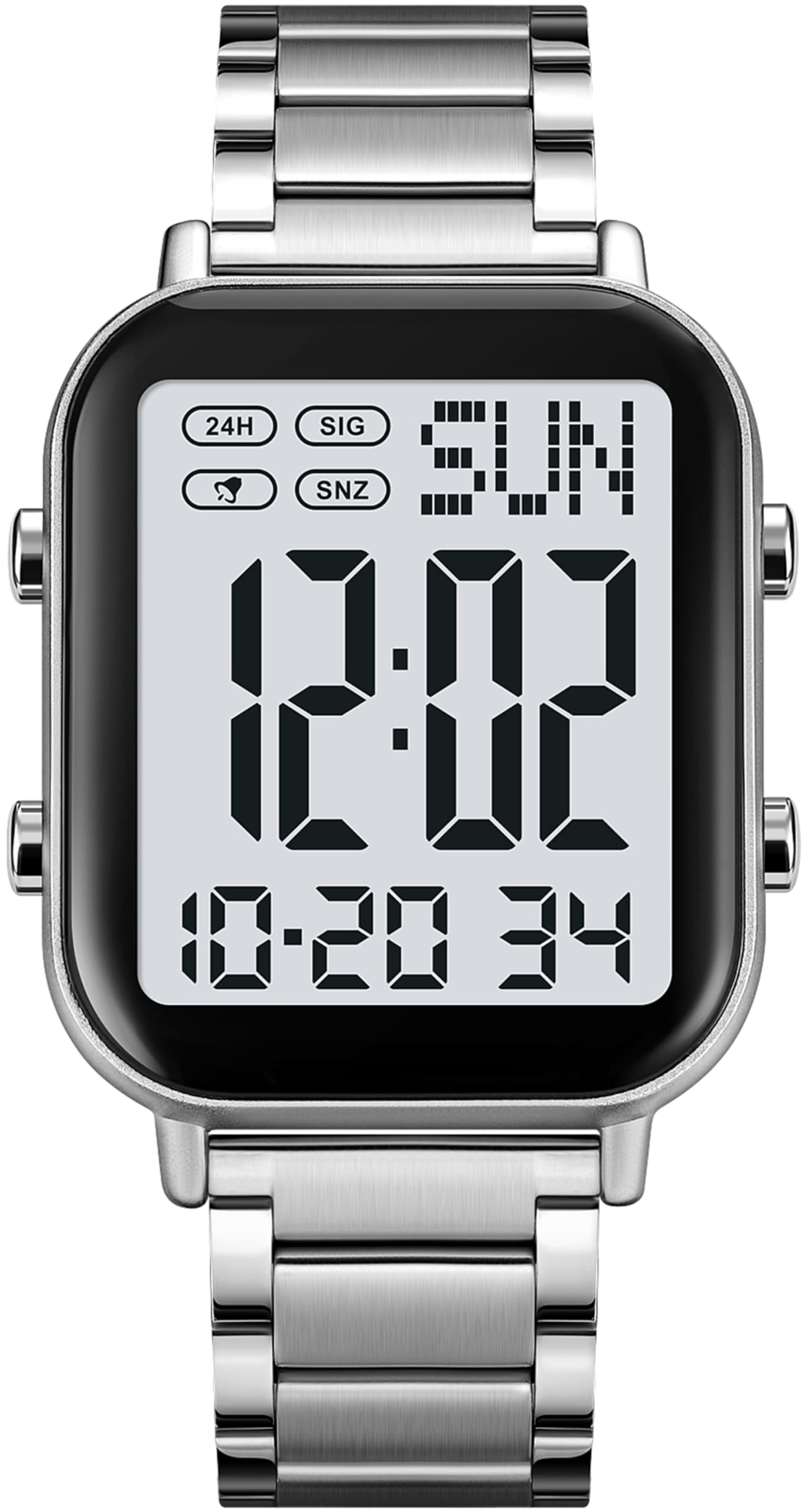 findtime Reloj digital para hombre con números grandes, para personas mayores, negocios, reloj de pulsera digital, correa de metal, reloj de lujo, LED, hora dual, fecha, 12/24 h, cronómetro