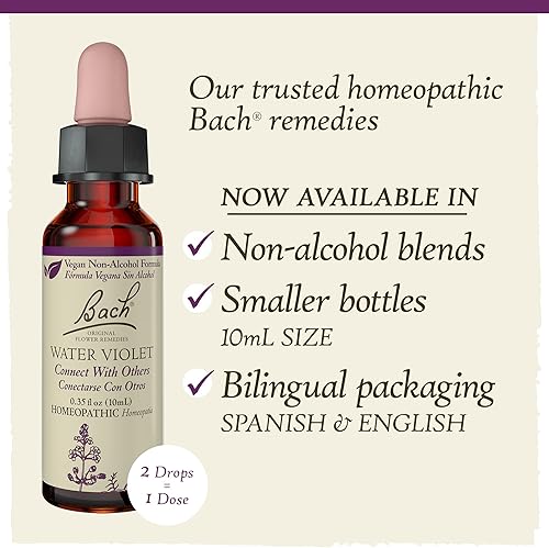 Miniatura 3 de Bach Remedios florales originales, violeta agua para conectarse con otros (fórmula sin alcohol), esencia floral homeopática natural, bienestar