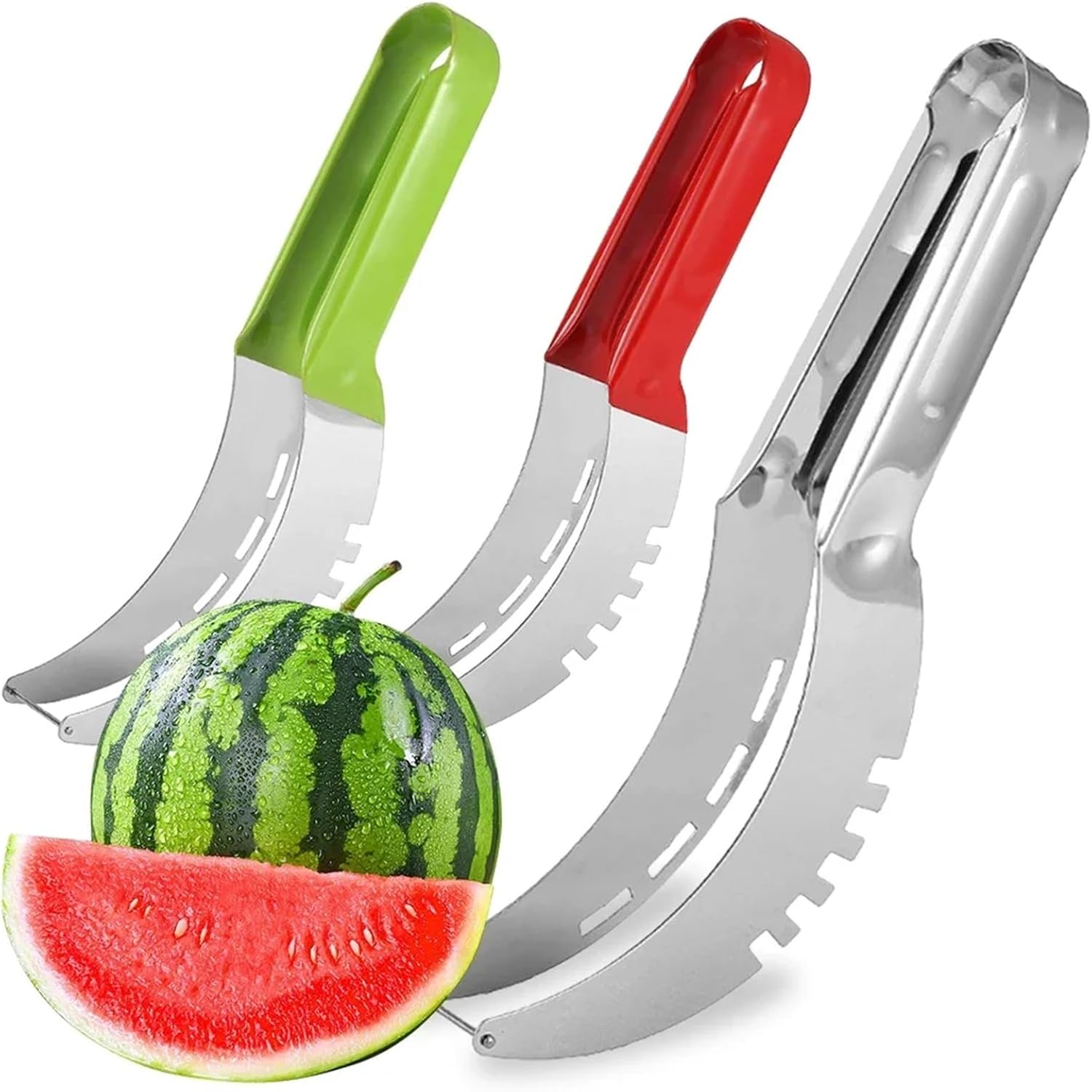 Stainless Steel Safe Efficient Slicer Server with Non-Slip Handle Fruit Divider Watermelon Cutter Tools(2PCS Green)