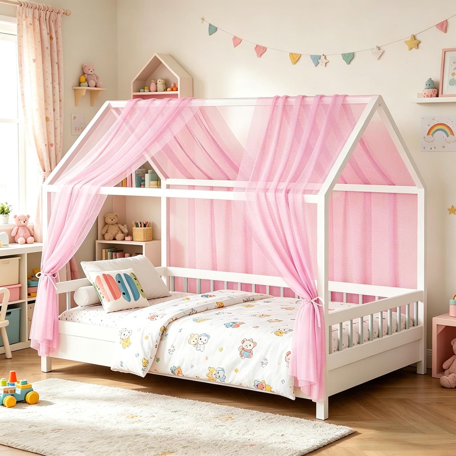 Baldaquin lit maisonnette premium en mousseline de coton douce