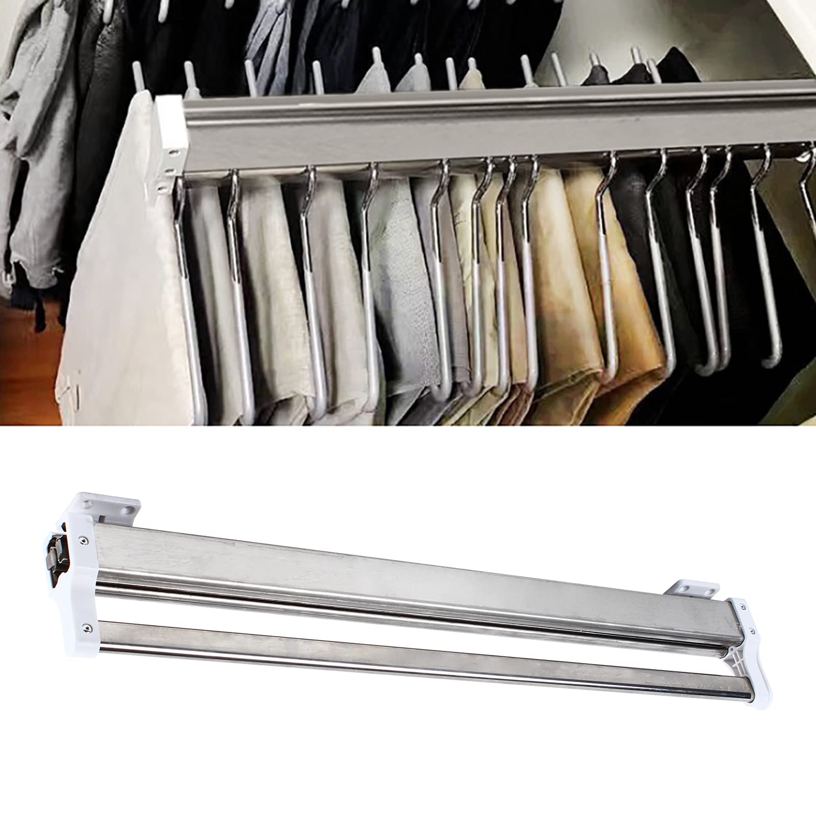 Gruccia per pantaloni allungabile, salvaspazio, 54-110 cm, in alluminio, scorrevole, regolabile, allungabile, per 18-20 pantaloni, gonne, cravatte, sciarpe, bianco